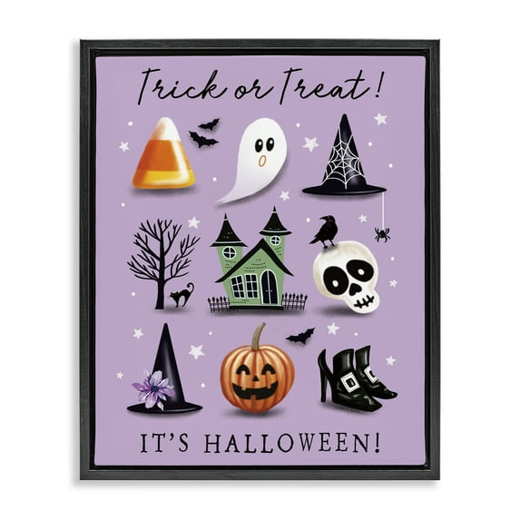 Trick Or Treat It's Halloween Black Floating Frame Canvas Art, 17 x 21, Made In USA