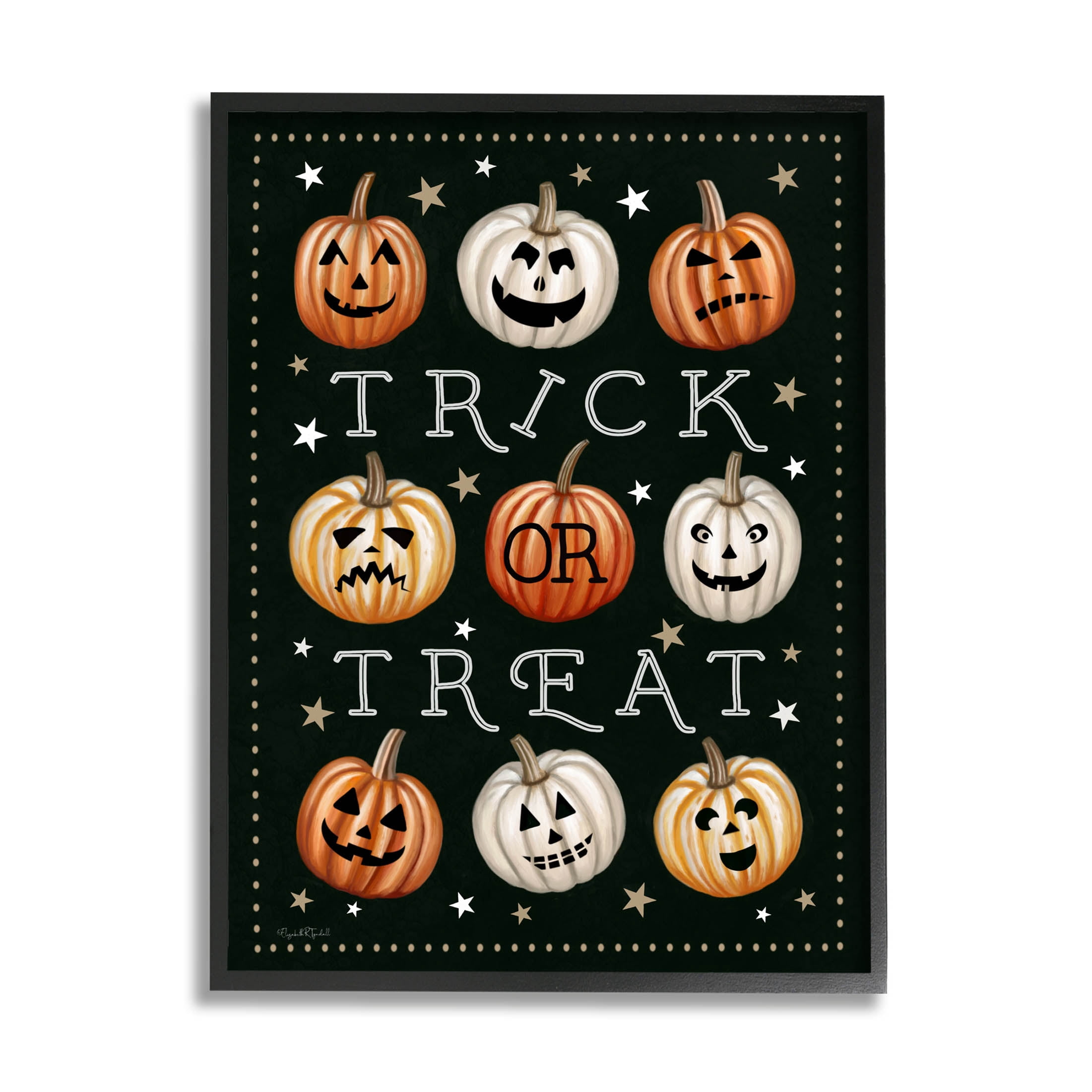 Stupell Industries Trick Or Treat Jack-o-Lanterns Graphic Art Black Framed Art Print Wall Art, Design by Elizabeth Tyndall