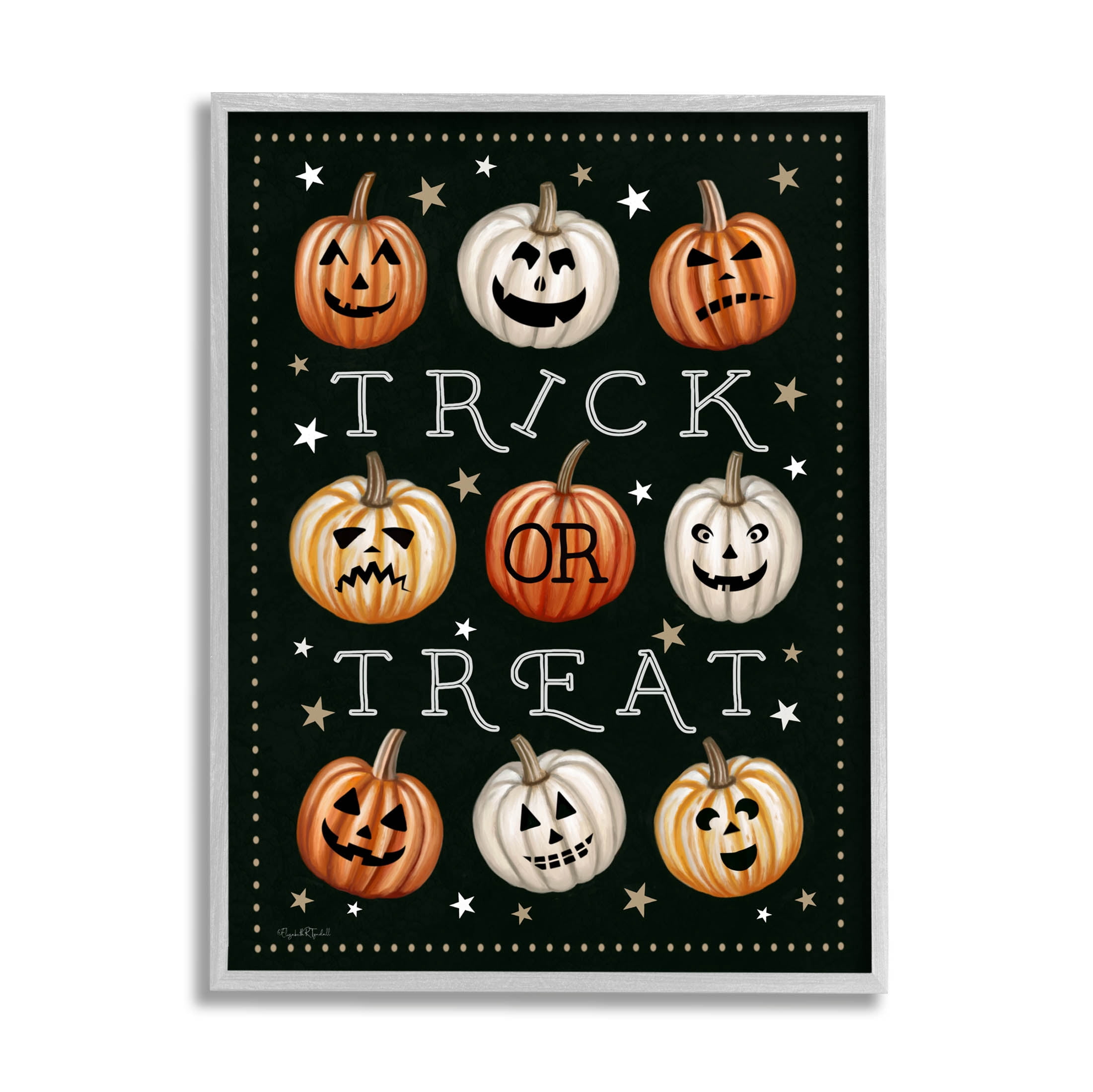 Stupell Industries Trick Or Treat Jack-o-Lanterns Graphic Art Gray Framed Art Print Wall Art, Design by Elizabeth Tyndall
