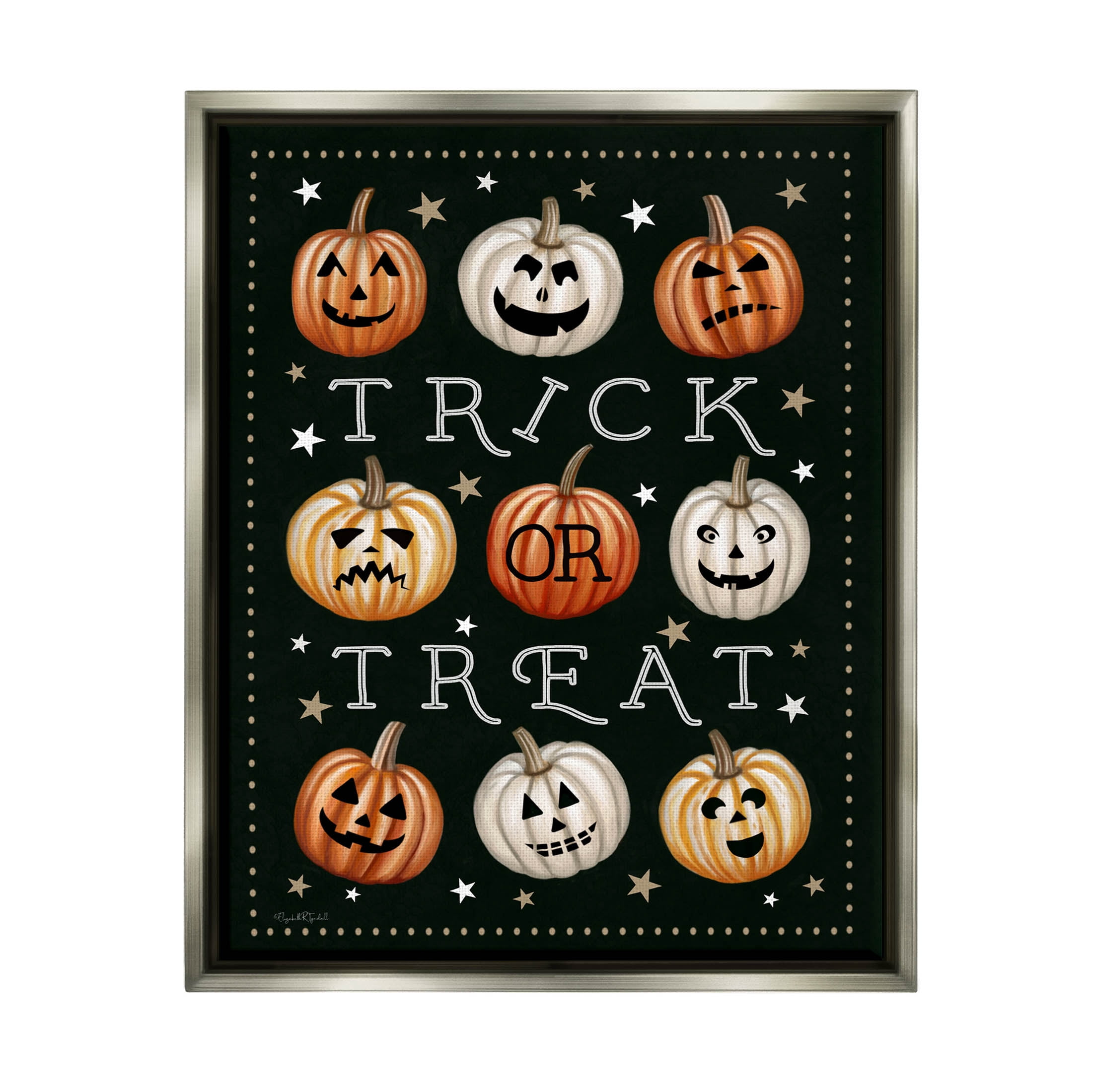 Stupell Industries Trick Or Treat Jack-o-Lanterns Graphic Art Luster Gray Floating Framed Canvas Print Wall Art, Design by Elizabeth Tyndall