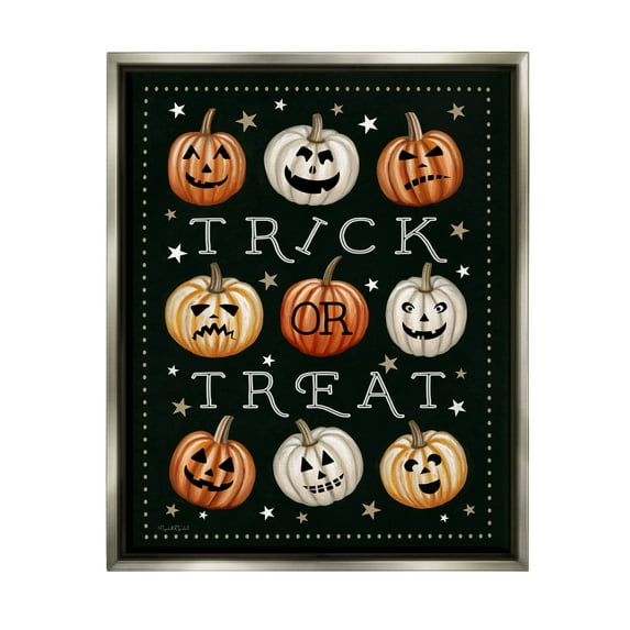 Stupell Industries Trick Or Treat Jack-o-Lanterns Graphic Art Luster Gray Floating Framed Canvas Print Wall Art, Design by Elizabeth Tyndall