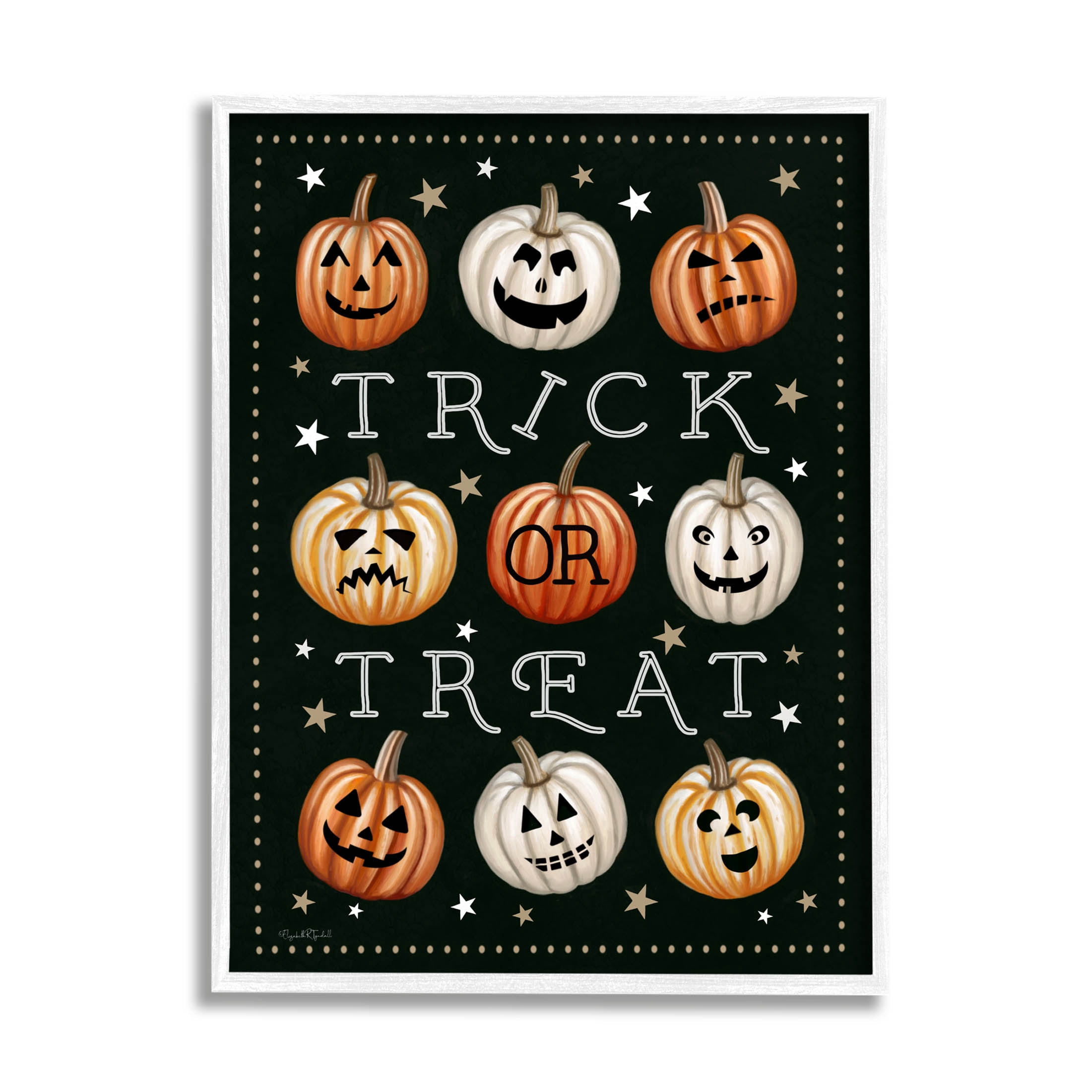 Stupell Industries Trick Or Treat Jack-o-Lanterns Graphic Art White Framed Art Print Wall Art, Design by Elizabeth Tyndall