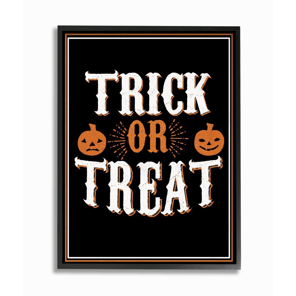 Stupell Industries Trick Or Treat Orange Black Holiday Word Design Graphic Art Black Framed Art Print Wall Art, 24x30, by The Saturday Evening Post