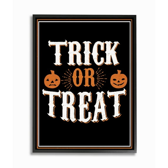 Stupell Industries Trick Or Treat Orange Black Holiday Word Design Graphic Art Black Framed Art Print Wall Art, 24x30, by The Saturday Evening Post