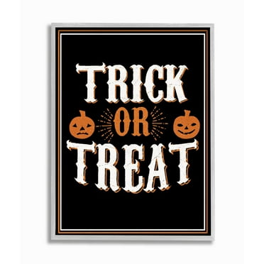 Stupell Industries Trick Or Treat Orange Black Holiday Word Design Graphic Art Gray Framed Art Print Wall Art, 16x20, by The Saturday Evening Post