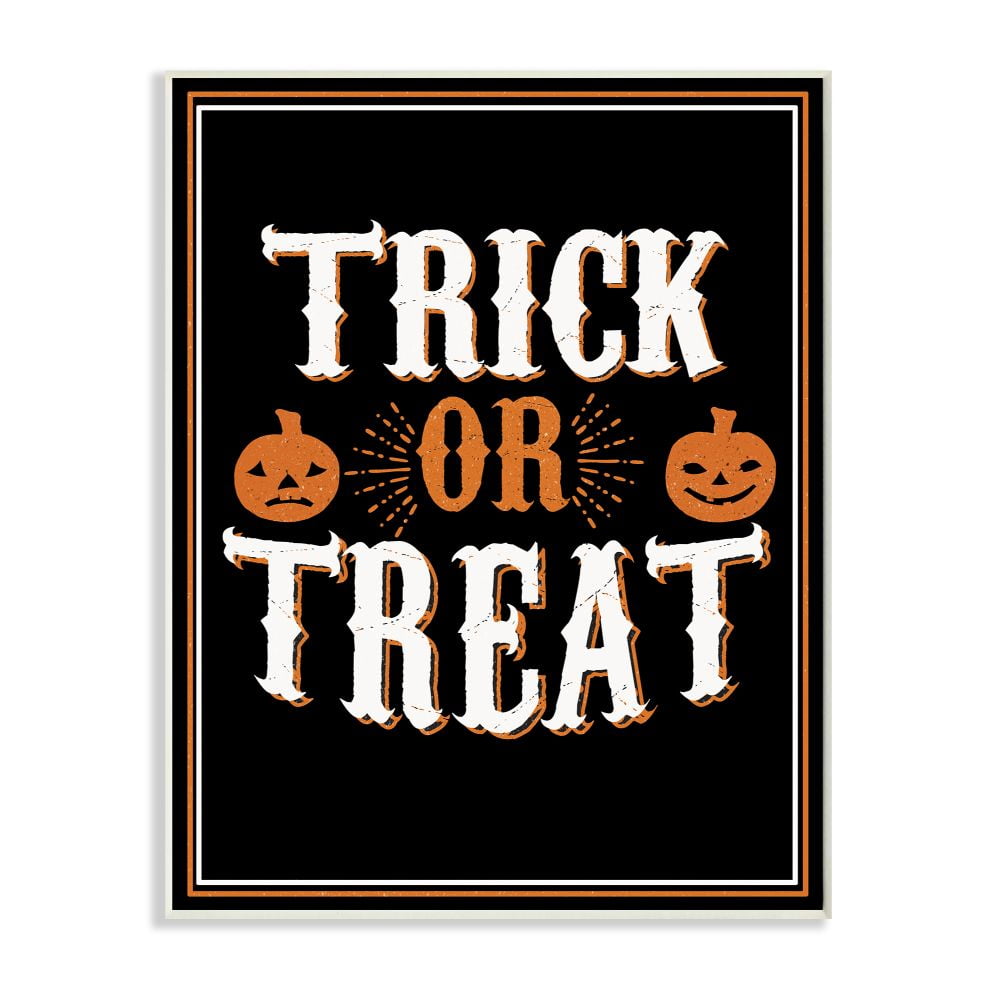 Stupell Industries Trick Or Treat Orange Black Holiday Word Design Wall Plaque by The Saturday Evening Post, 10" x 15", Wall Plaque