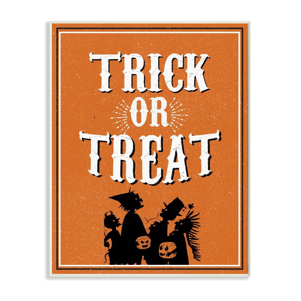 Stupell Industries Trick Or Treat Orange White Cartoon Holiday Word Design Wall Plaque by The Saturday Evening Post, 13" x 19", Wall Plaque