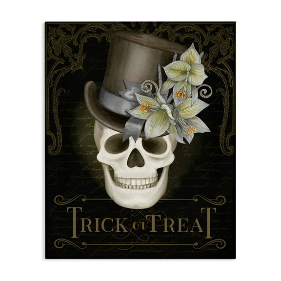 Stupell Industries Trick Or Treat Skeleton Skull Canvas Wall Art design by Nicole Tamarin, 20 x 16
