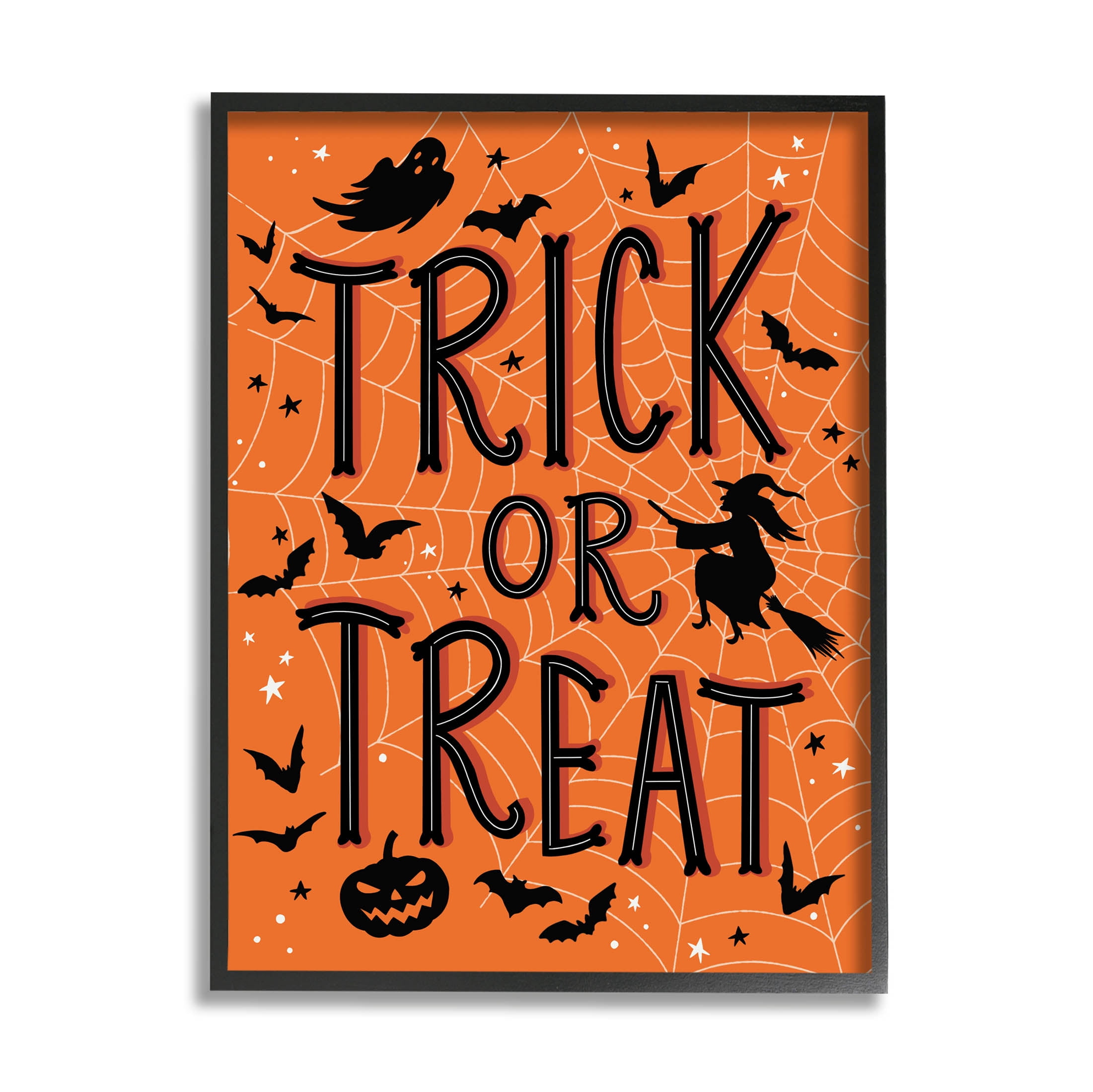Stupell Industries Trick Or Treat Spider Web Graphic Art Black Framed Art Print Wall Art, Design by Nina Seven
