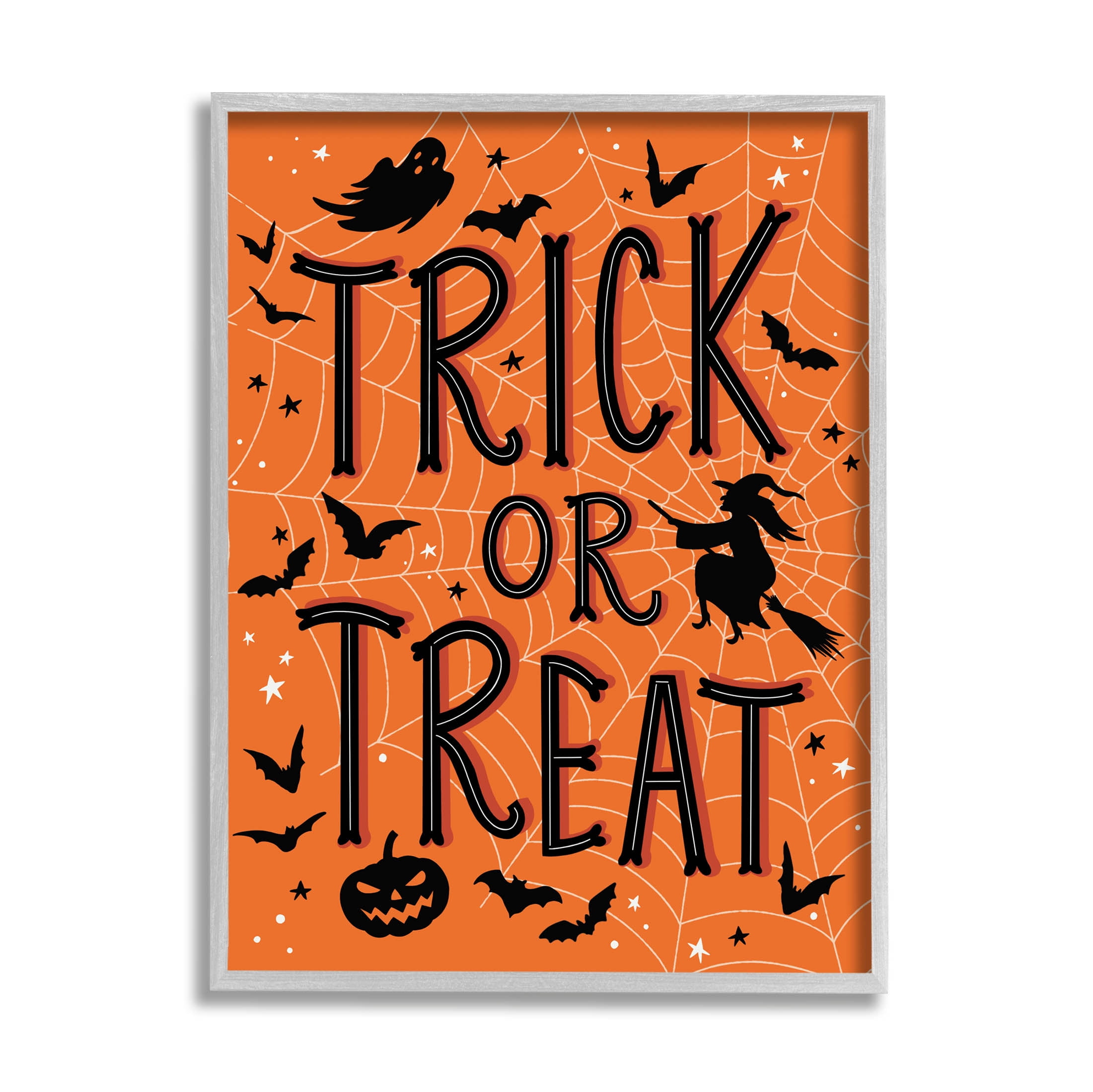 Stupell Industries Trick Or Treat Spider Web Graphic Art Gray Framed Art Print Wall Art, Design by Nina Seven