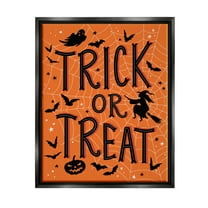 Stupell Industries Trick Or Treat Spider Web Graphic Art Jet Black Floating Framed Canvas Print Wall Art, Design by Nina Seven