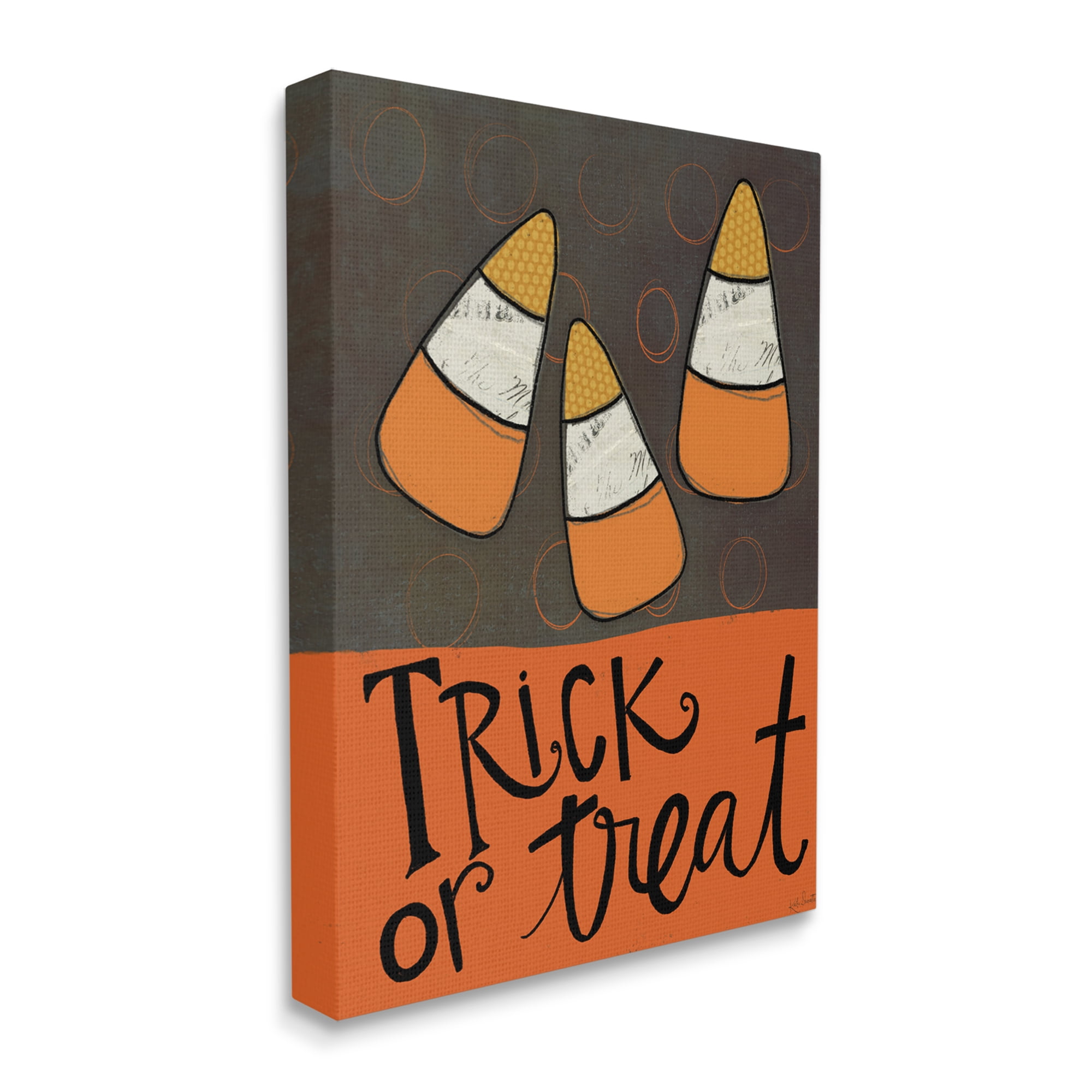 Stupell Industries Trick or Treat Halloween Greeting Patterned Candy Corn Country Painting Gallery-Wrapped Canvas Print Wall Art, 16 x 20, Design by Katie Doucette