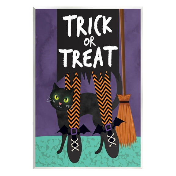 Stupell Industries Trick or Treat Cat & Witch Graphic Art Unframed Art Print Wall Art, Design by Linda Birtel