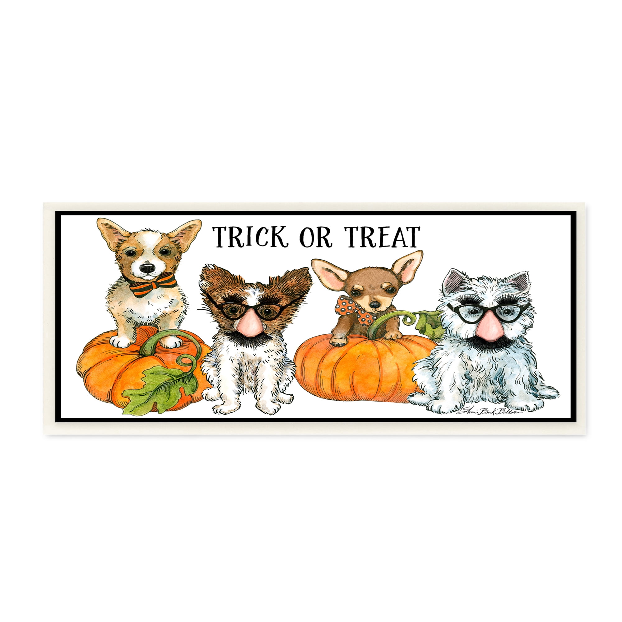 Stupell Industries Trick or Treat Festive Pet Dogs Halloween Outfits, 7 x 17, Designed by Sherri Buck Baldwin