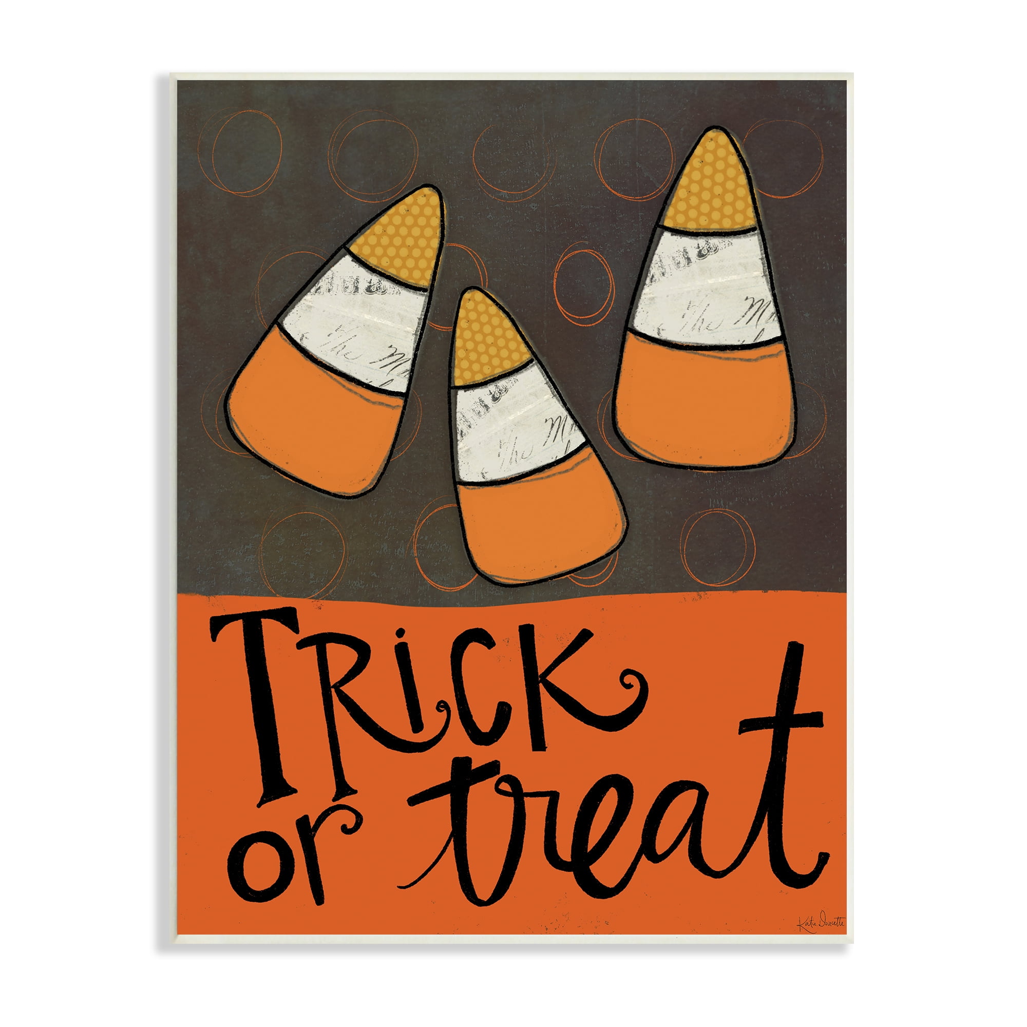 Stupell Industries Trick or Treat Halloween Greeting Patterned Candy Corn, 10 x 15, Designed by Katie Doucette
