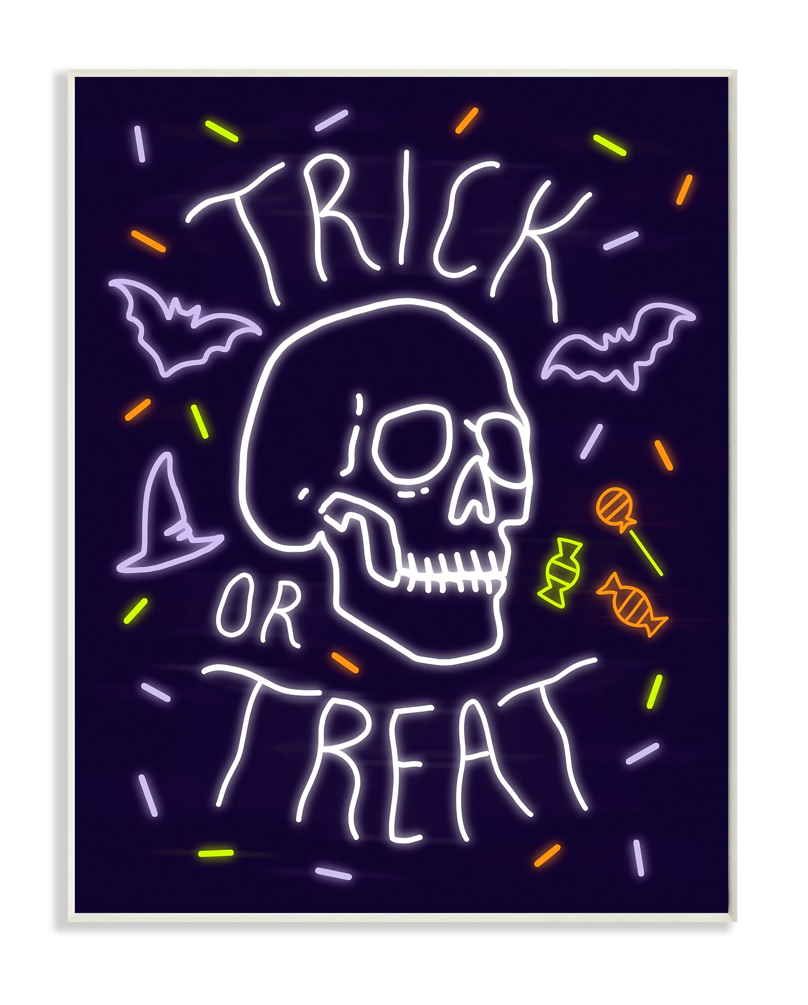 Stupell Industries Trick or Treat Halloween Phrase Spooky Skeleton Wall Plaque, 13 x 19, Design by Victoria Barnes