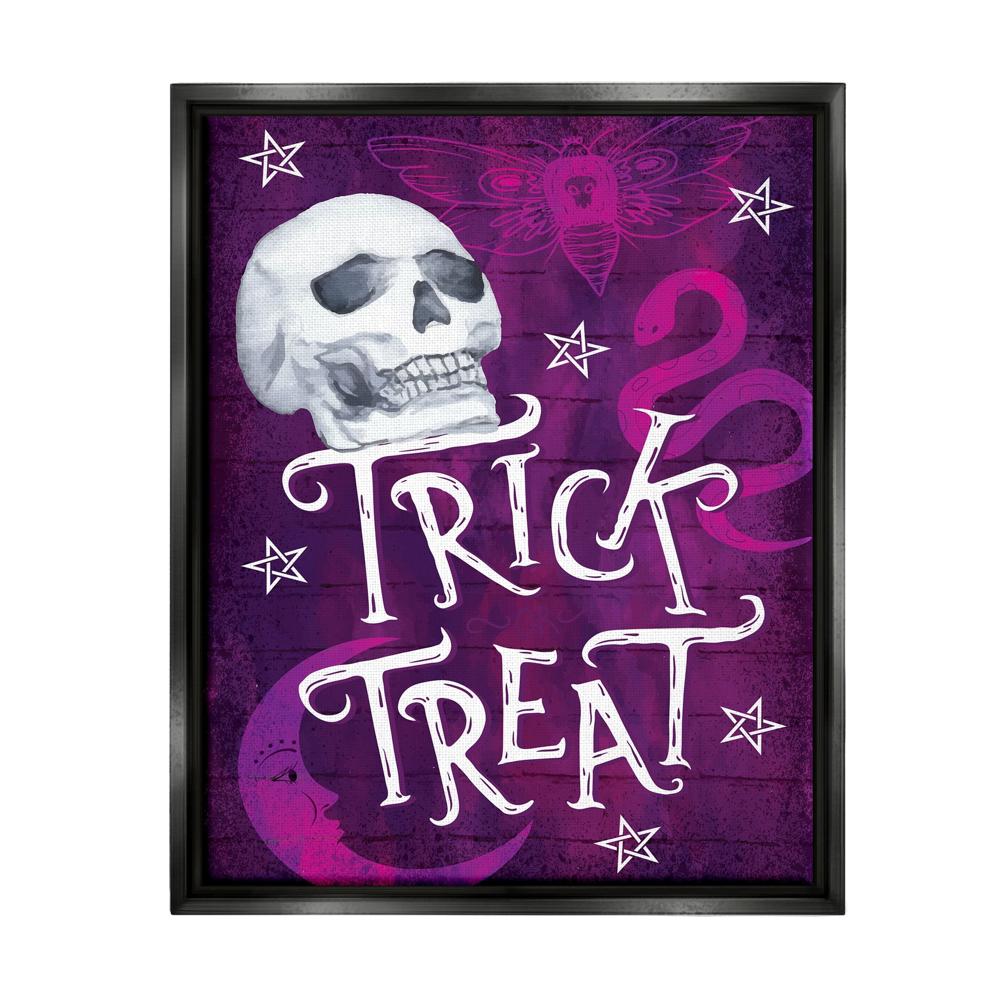 Stupell Industries Trick or Treat Purple Halloween Holiday Painting Black Floater Framed Art Print Wall Art