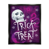 Stupell Industries Trick or Treat Purple Halloween Holiday Painting Black Floater Framed Art Print Wall Art