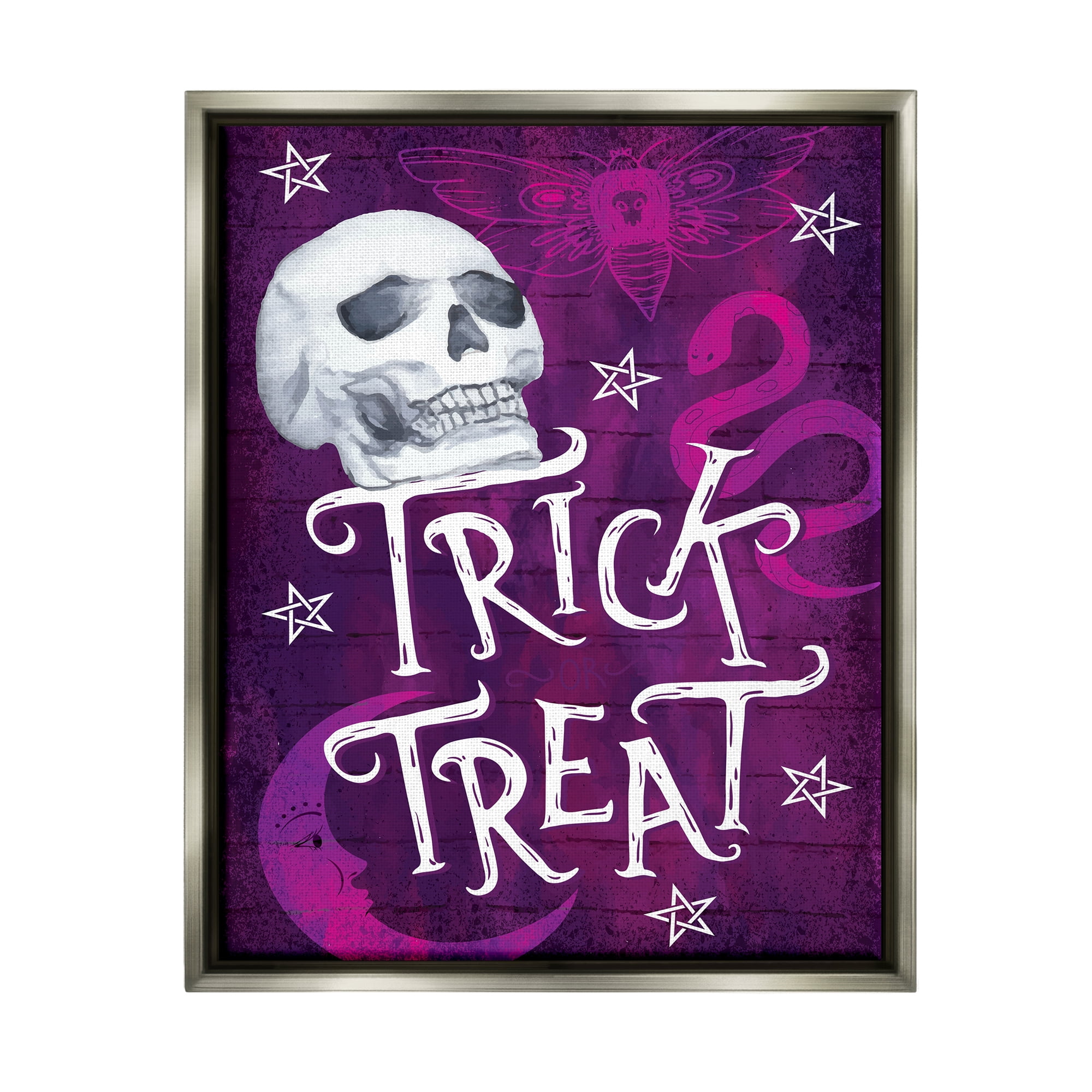 Stupell Industries Trick or Treat Purple Halloween Holiday Painting Gray Floater Framed Art Print Wall Art