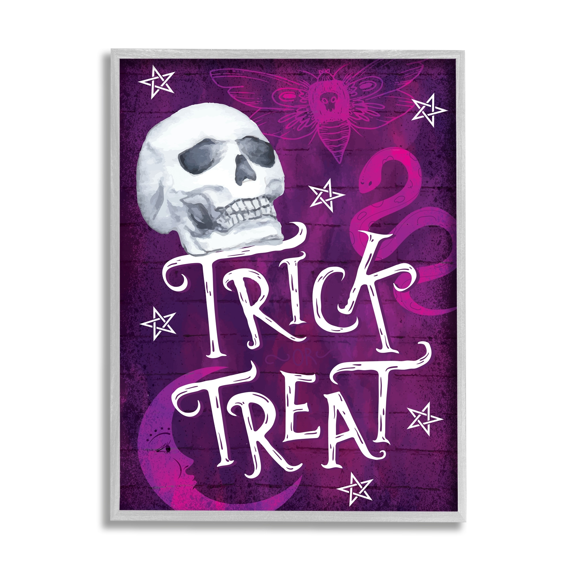 Stupell Industries Trick or Treat Purple Halloween Holiday Painting Gray Framed Art Print Wall Art