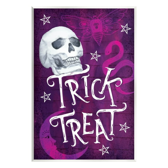 Stupell Industries Trick or Treat Purple Halloween Holiday Painting Unframed Art Print Wall Art