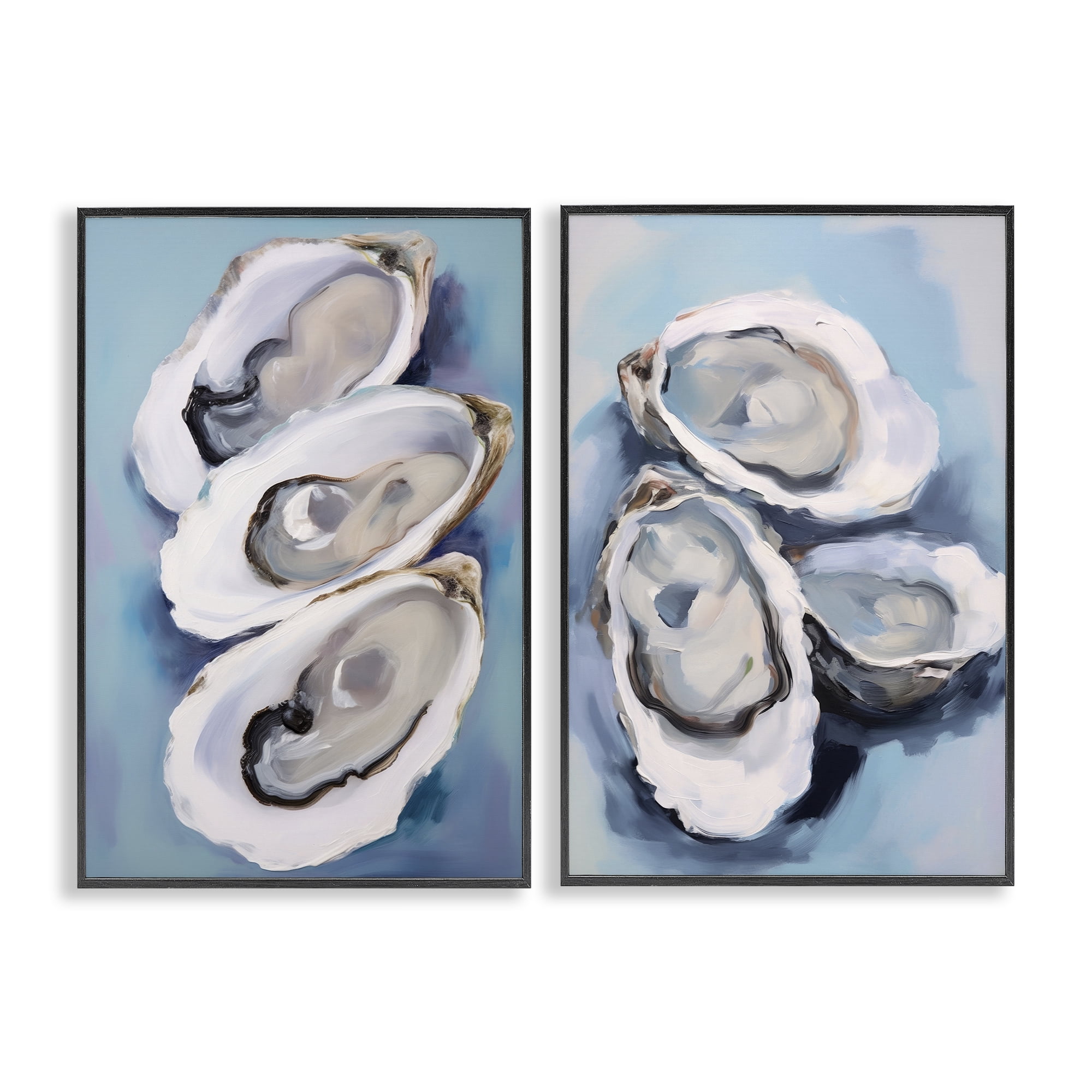 Stupell Industries Trio Half Shell Oysters Nautical & Beach Painting Black Framed Art Print Wall Art, 12 x 18, Set of 2