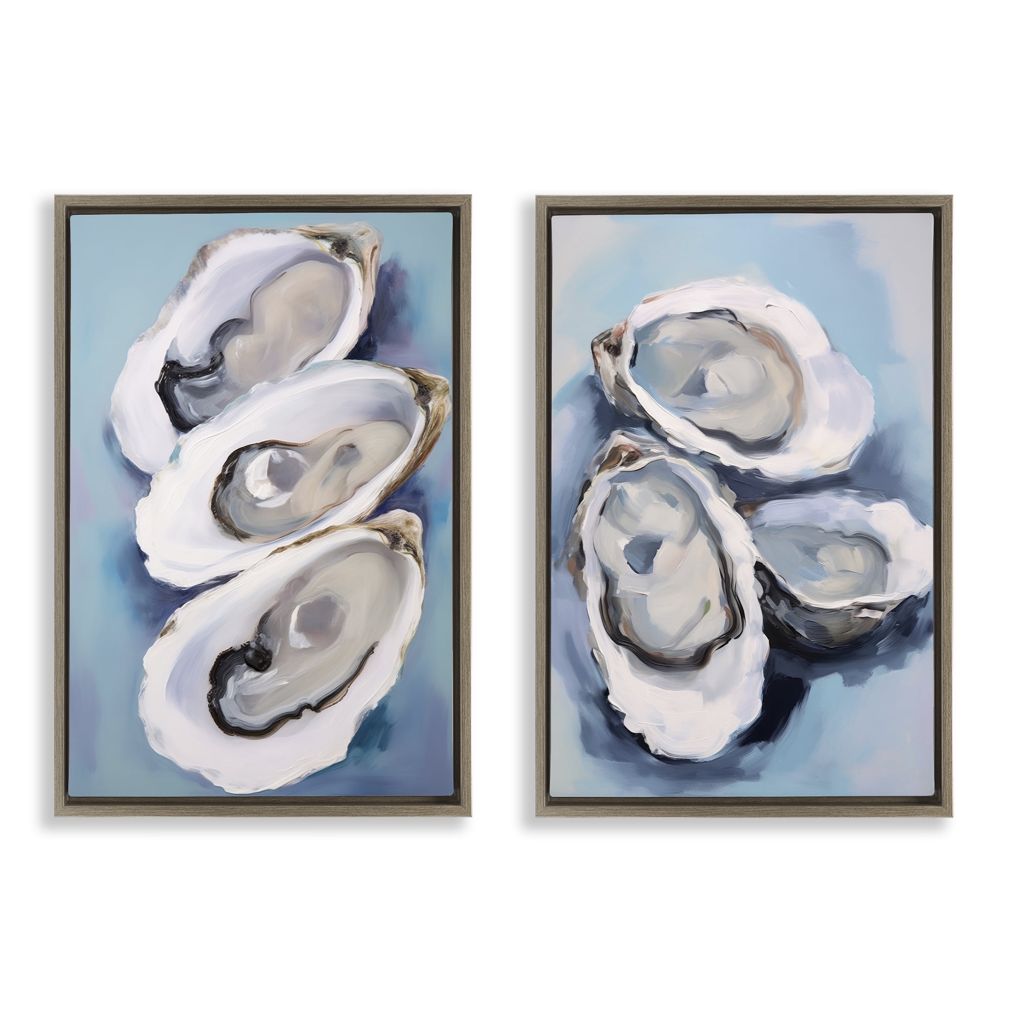 Stupell Industries Trio Half Shell Oysters Nautical & Beach Painting Brown Floater Framed Canvas Art Print Wall Art, 21 x 31, Set of 2