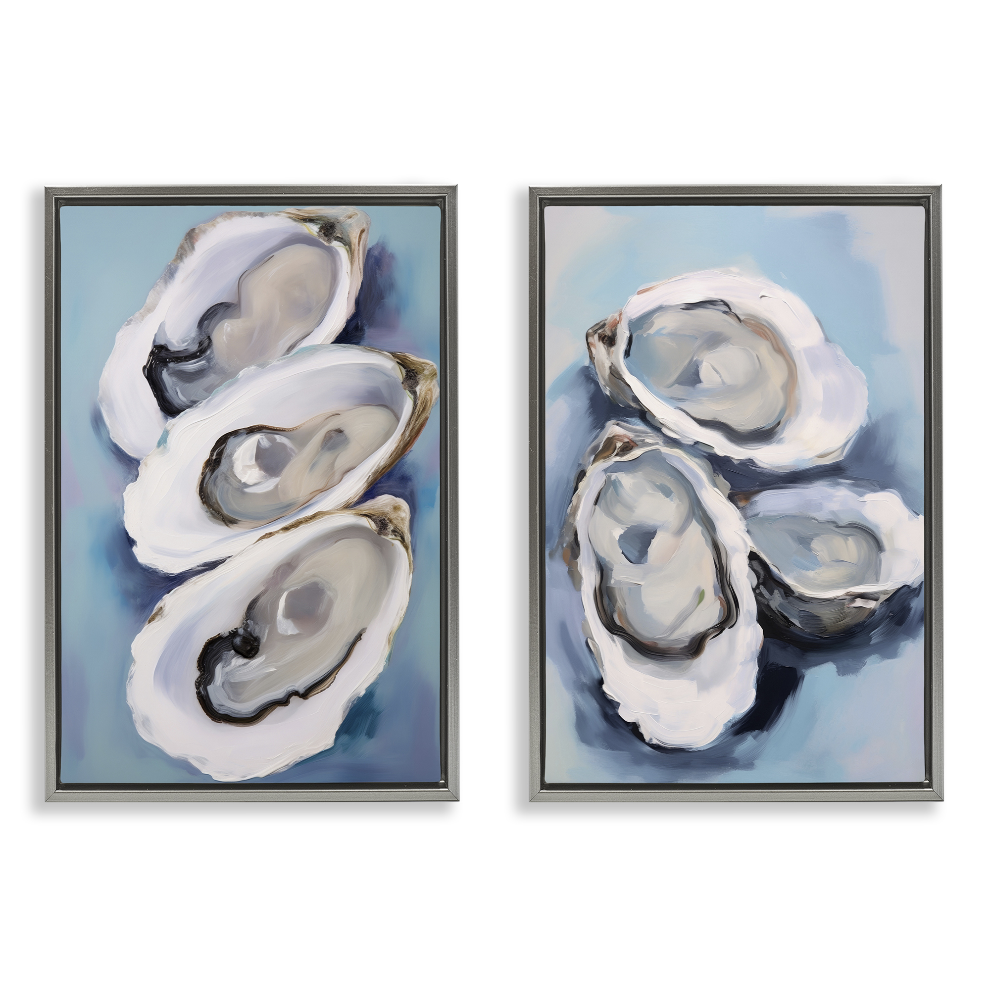 Stupell Industries Trio Half Shell Oysters Nautical & Beach Painting Gray Floater Framed Canvas Art Print Wall Art, 17 x 25, Set of 2