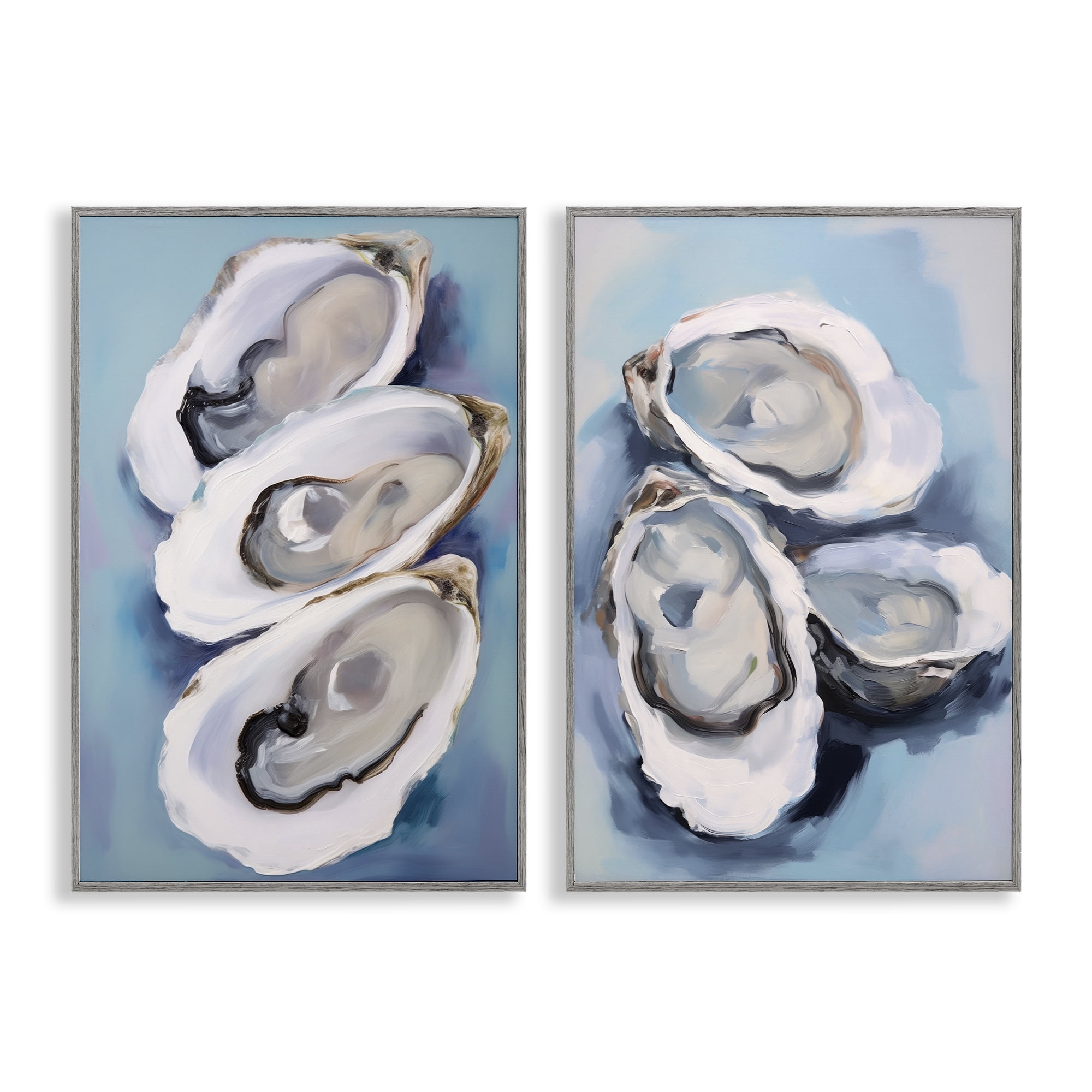 Stupell Industries Trio Half Shell Oysters Nautical & Beach Painting Gray Framed Art Print Wall Art, 16 x 24, Set of 2
