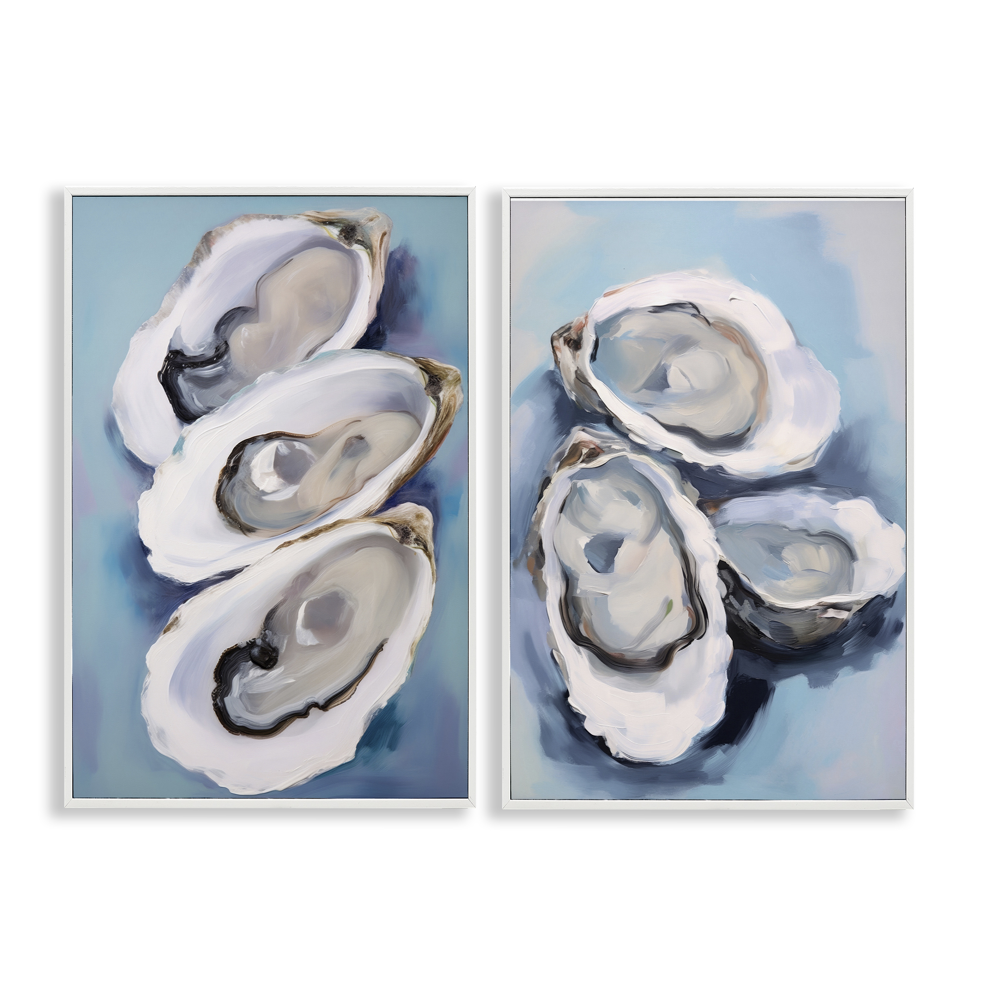 Stupell Industries Trio Half Shell Oysters Nautical & Beach Painting White Framed Art Print Wall Art, 20 x 30, Set of 2