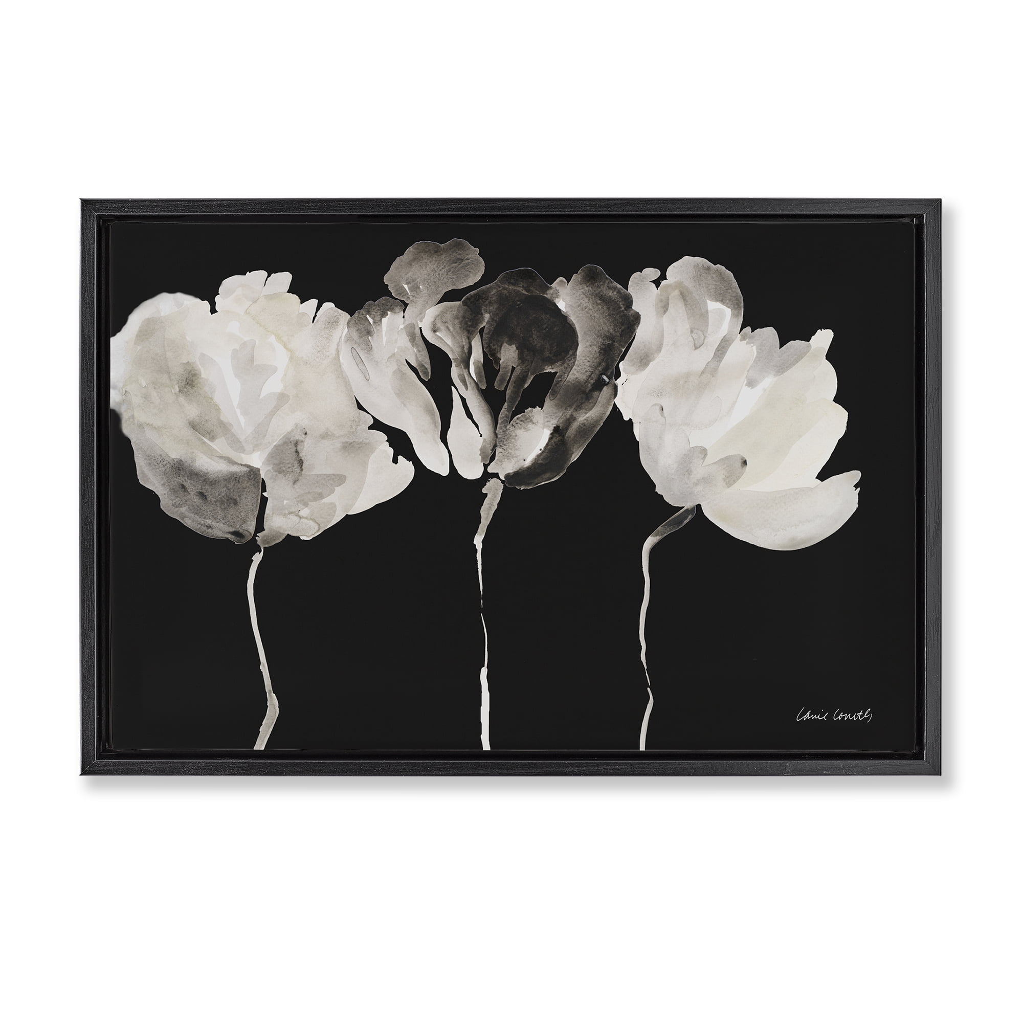 Stupell Industries Trio In Light On Black Black Framed Floater Canvas Wall Art, design by Lanie Loreth