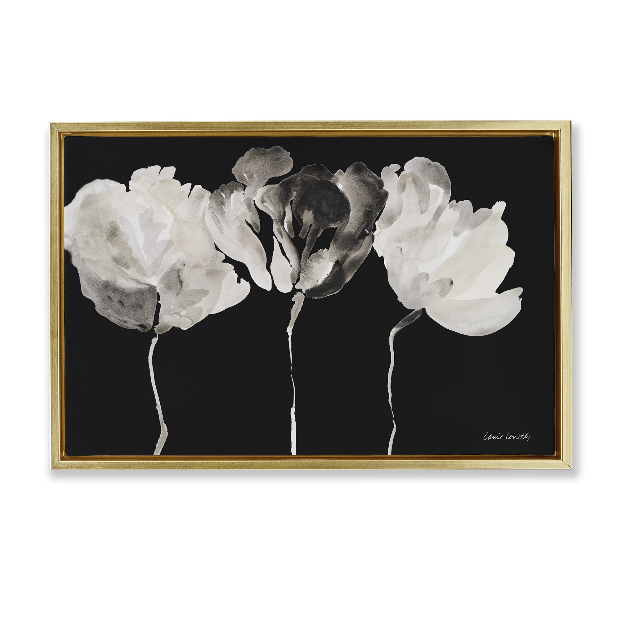 Stupell Industries Trio In Light On Black Gold Framed Floater Canvas Wall Art, design by Lanie Loreth