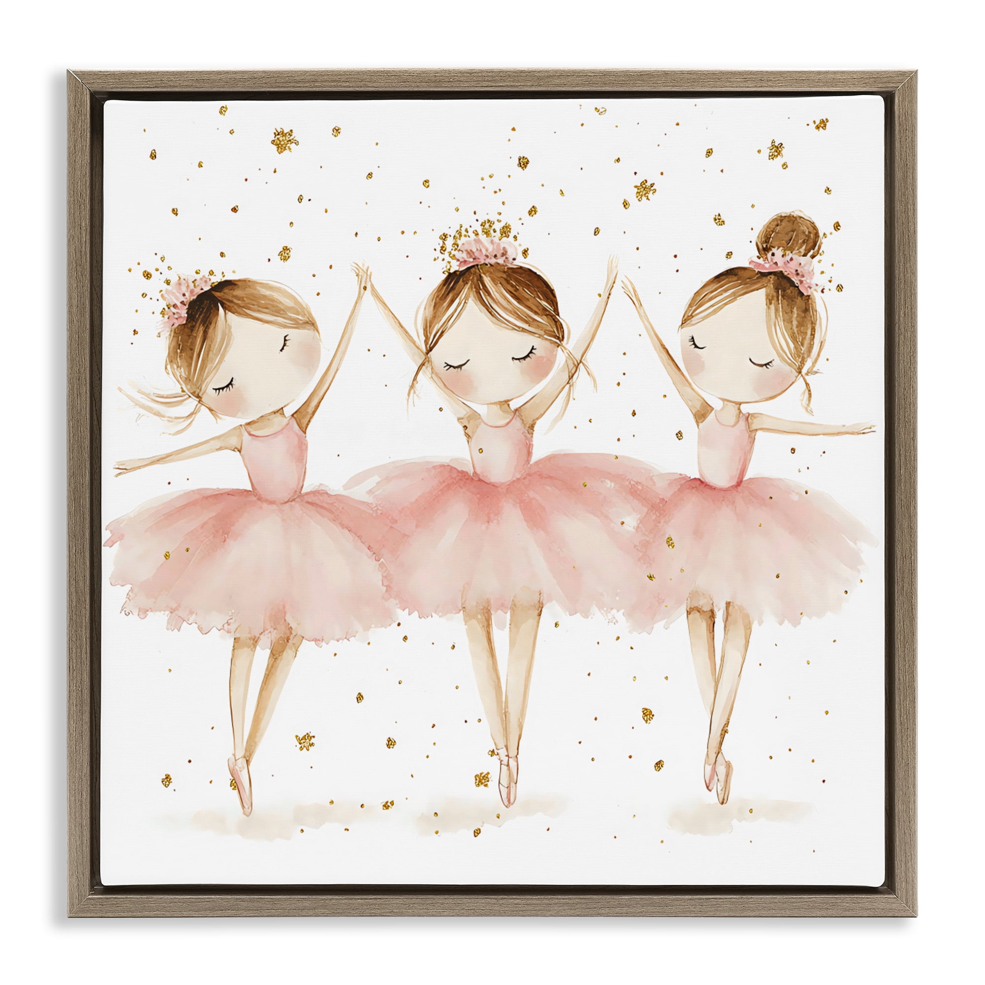 Stupell Industries Trio Of Ballerinas Brown Framed Floater Canvas Wall Art, design by Creative Studio