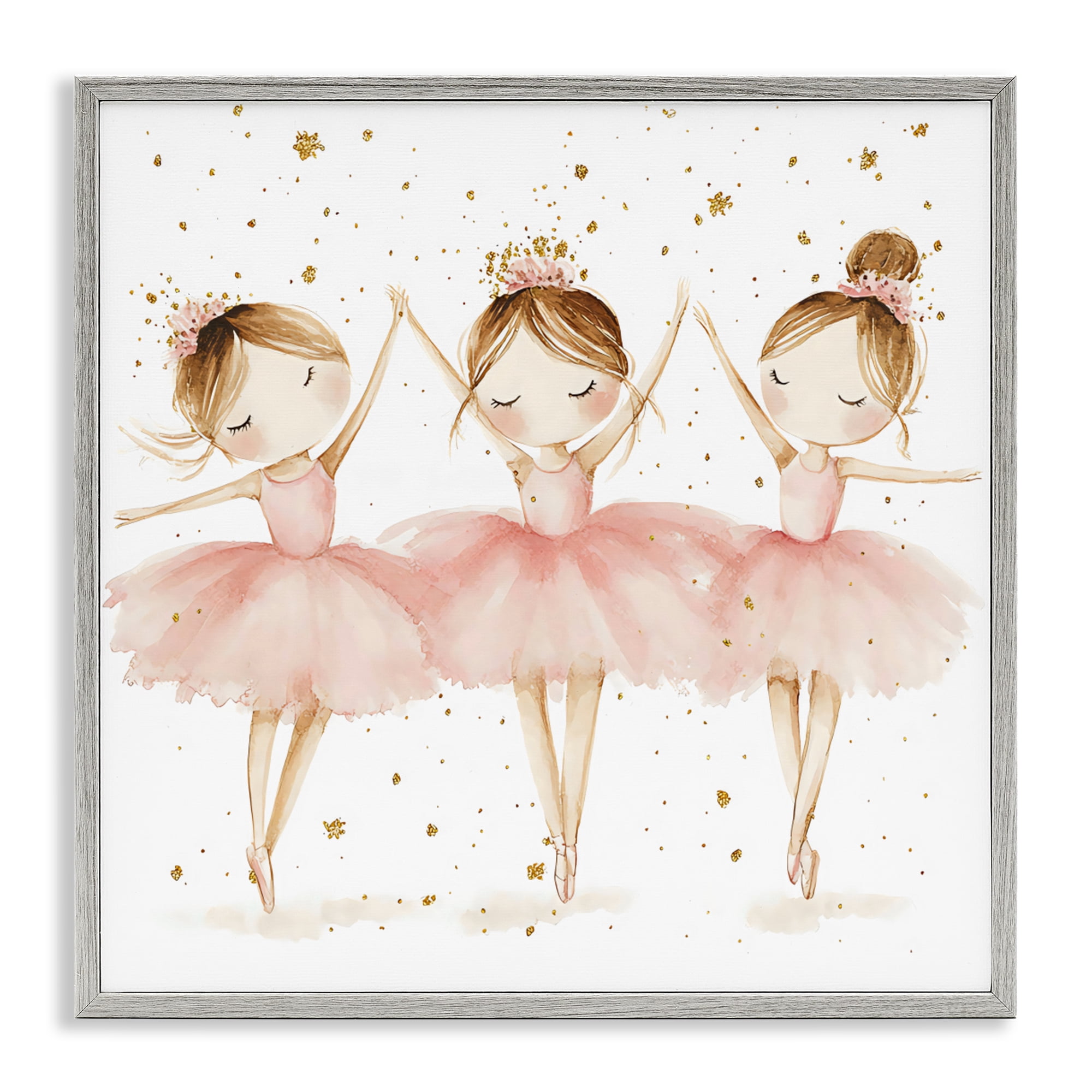 Stupell Industries Trio Of Ballerinas Gray Framed Giclee Art, design by Creative Studio