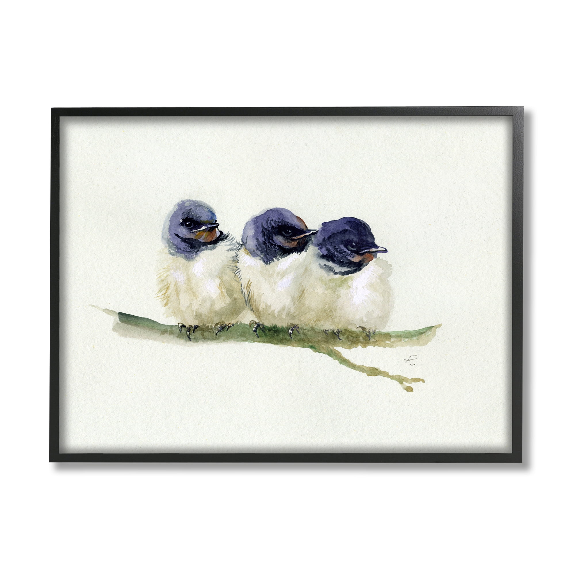Trio of Baby Swallows on Branch Canvas Print