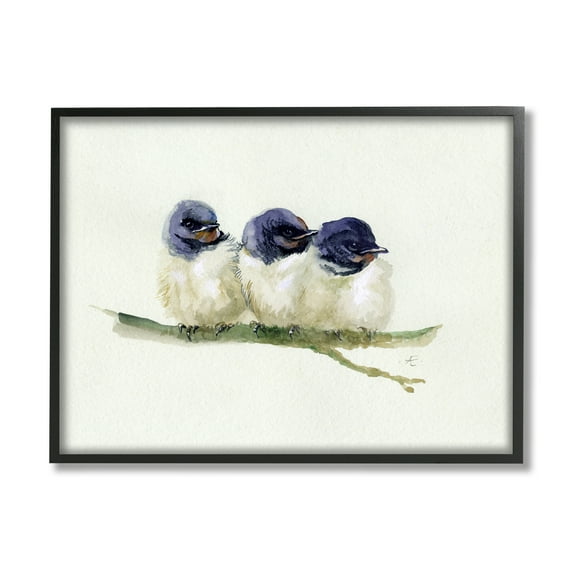 Stupell Industries Trio of Baby Swallows Birds Perched on Branch Animals & Insects Painting Black Framed Art Print Wall Art, 11 x 14