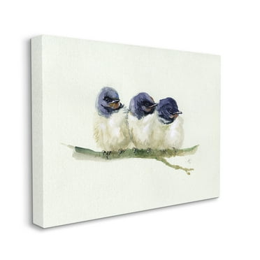 Stupell Industries Trio of Baby Swallows Birds Perched on Branch Animals & Insects Painting Gallery Wrapped Canvas Print Wall Art, 16 x 20