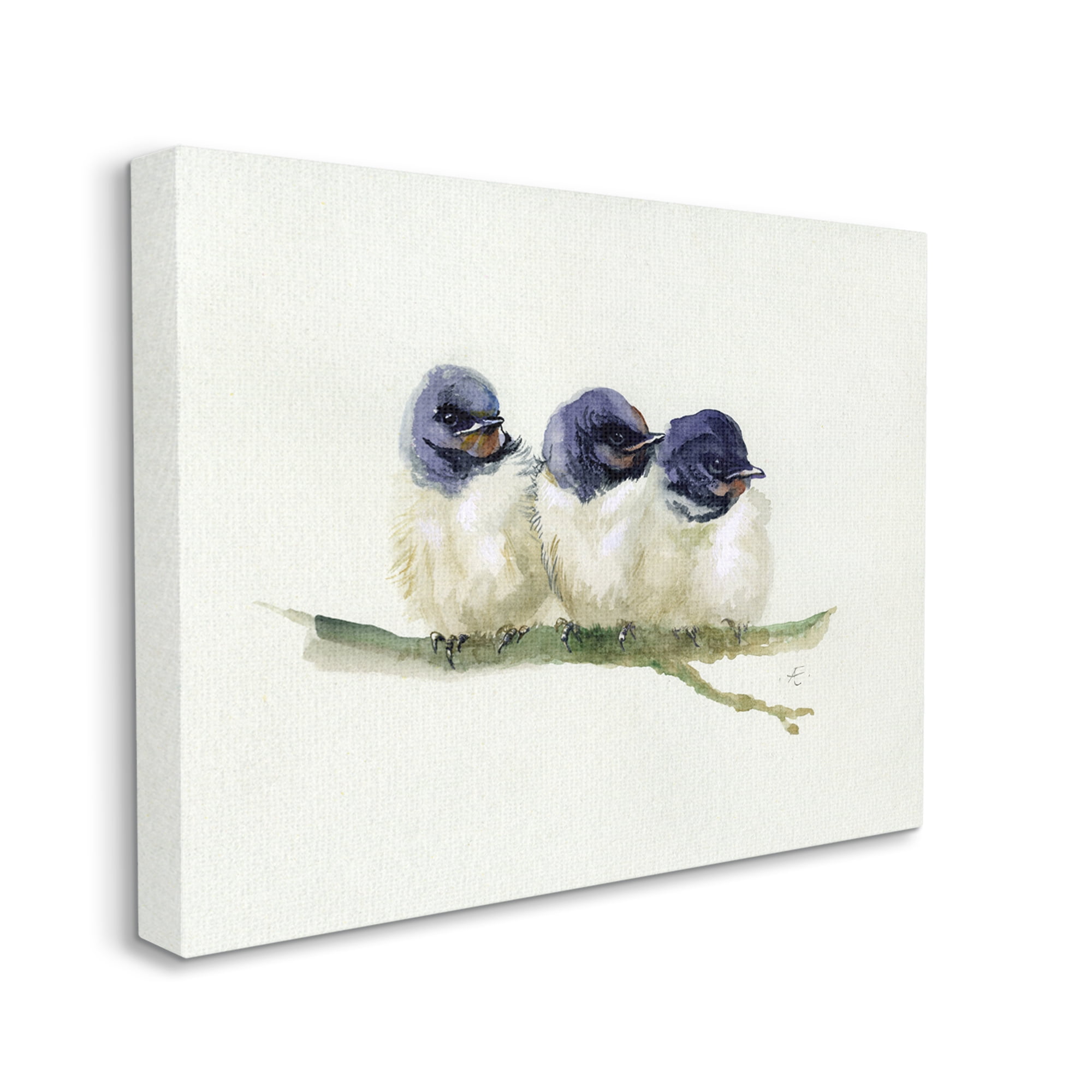 Stupell Industries Trio of Baby Swallows Birds Perched on Branch Animals & Insects Painting Gallery Wrapped Canvas Print Wall Art, 24 x 30