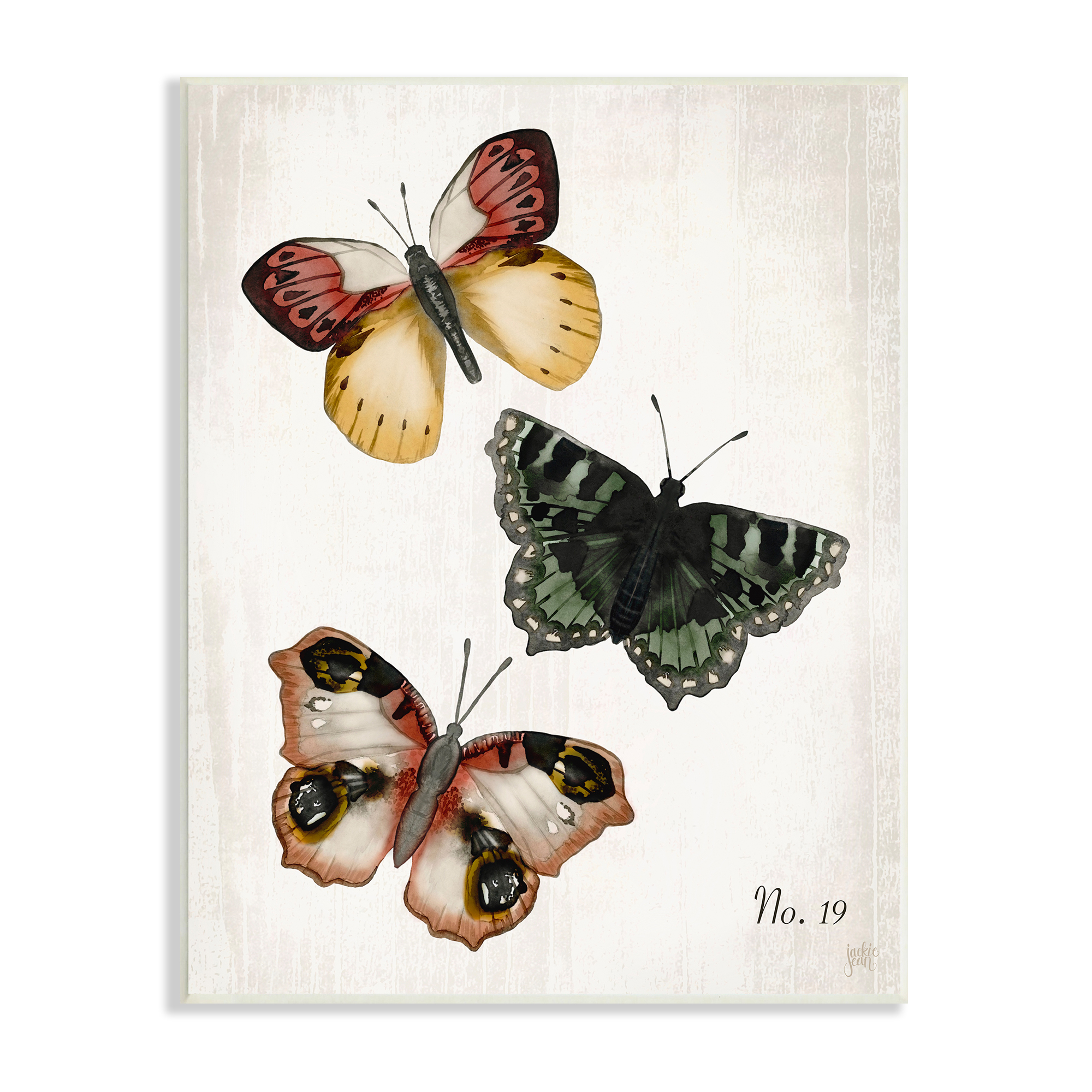 Stupell Industries Trio of Butterflies Farmhouse Patterned Wings Charming Insects, 13 x 19, Design by Jackie Quigley