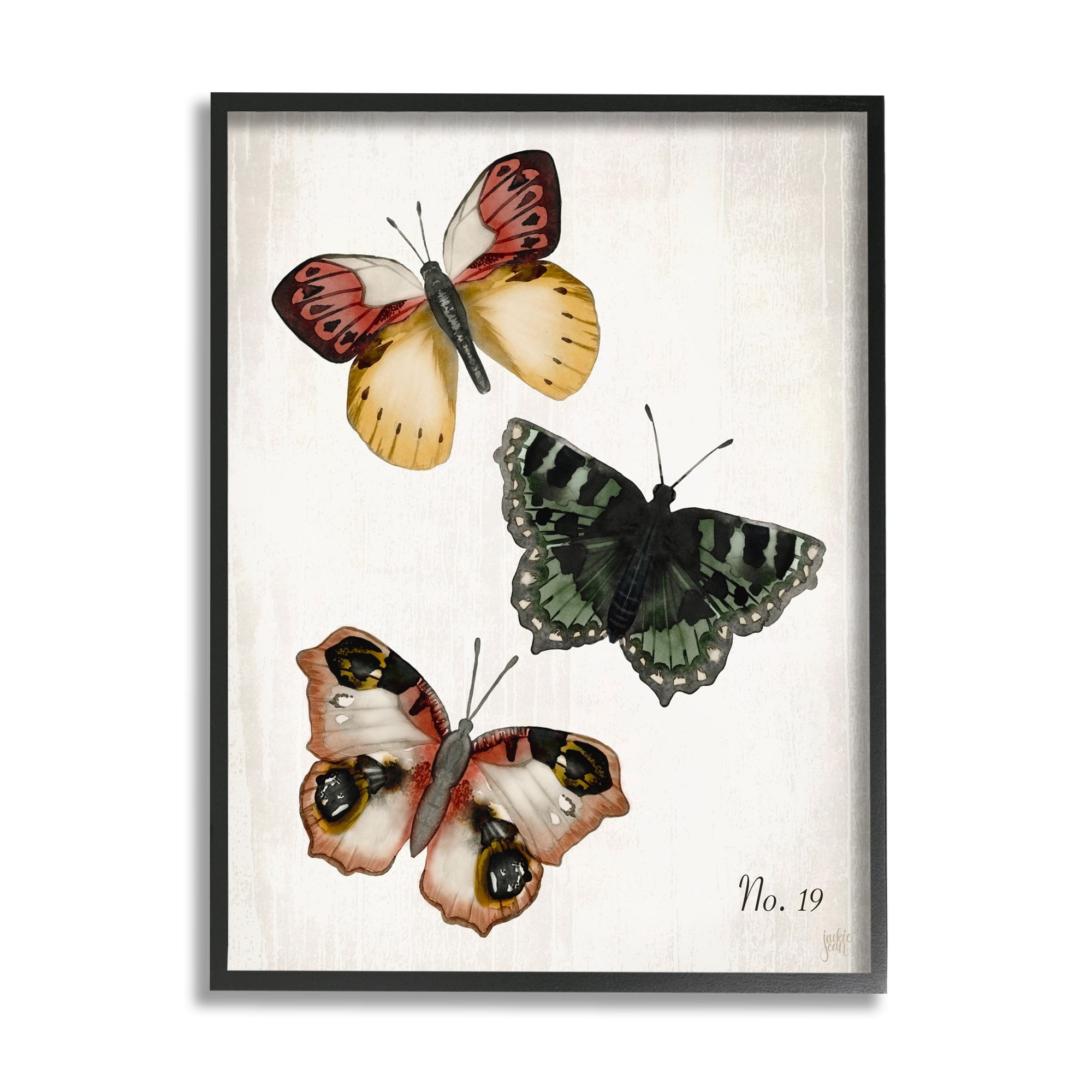 Stupell Industries Trio of Butterflies Farmhouse Patterned Wings Charming Insects, 24 x 30, Design by Jackie Quigley
