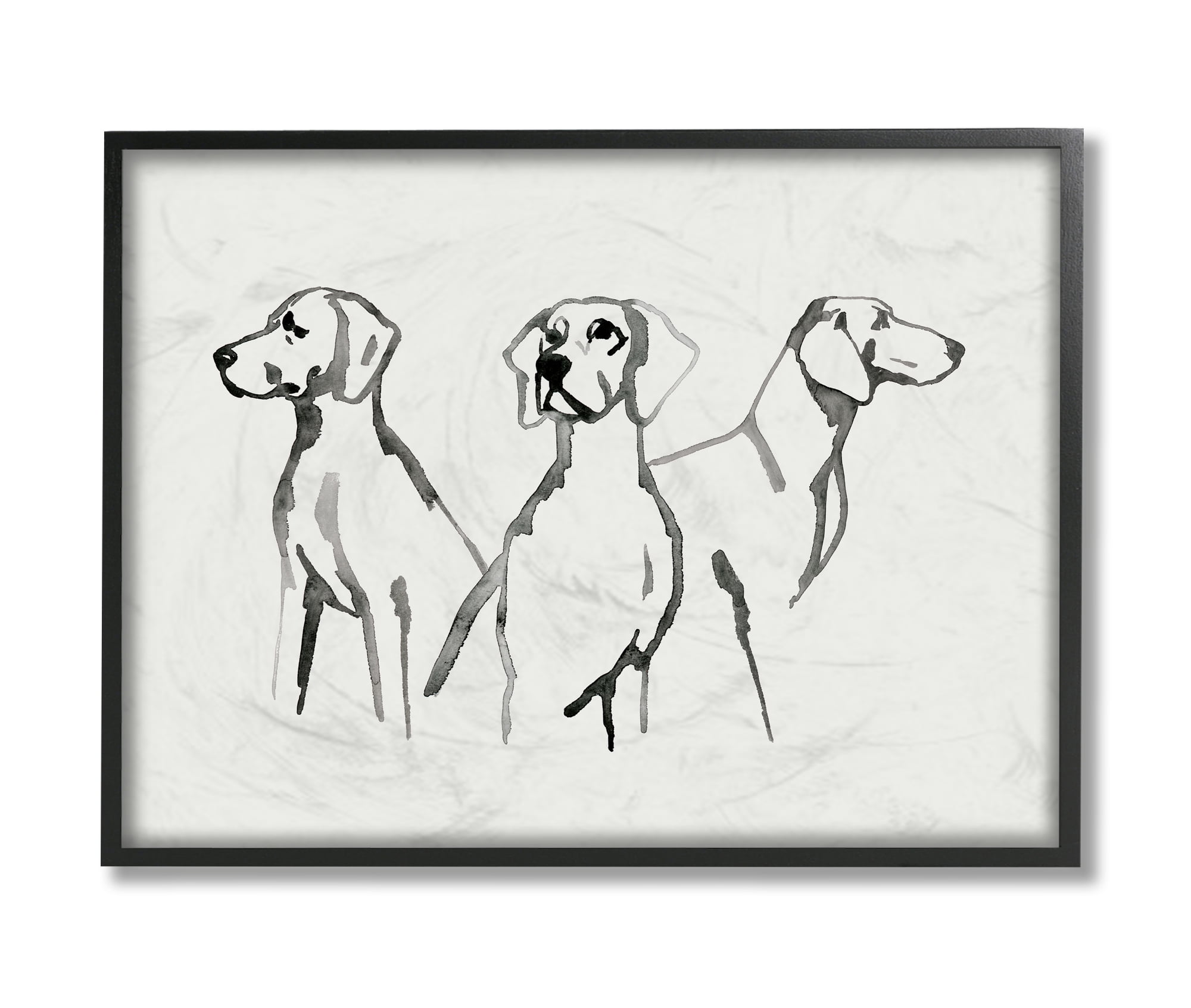 Stupell Industries Trio of Dogs Minimal Black Grey Pet Sketch Black Framed, 24 x 30, Design by Grace Popp