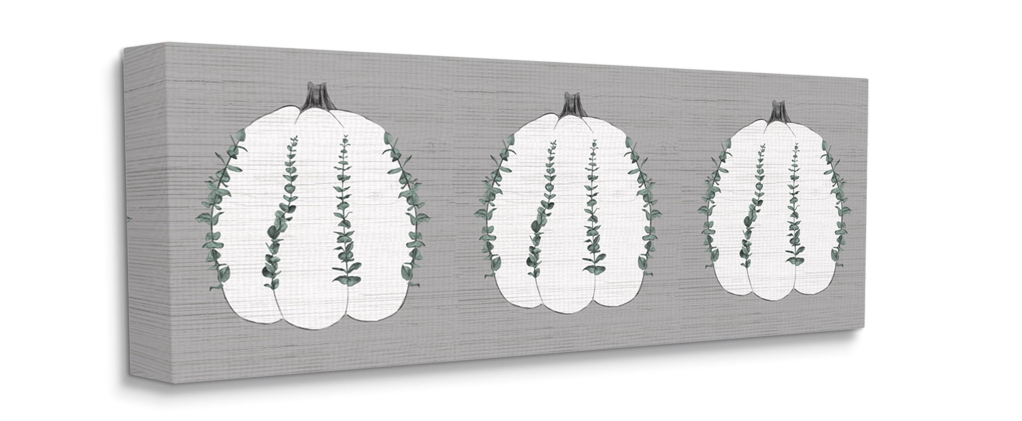 Stupell Industries Trio of Eucalyptus Pumpkins over Grey Canvas Wall Art, 20 x 48, Design by Daphne Polselli