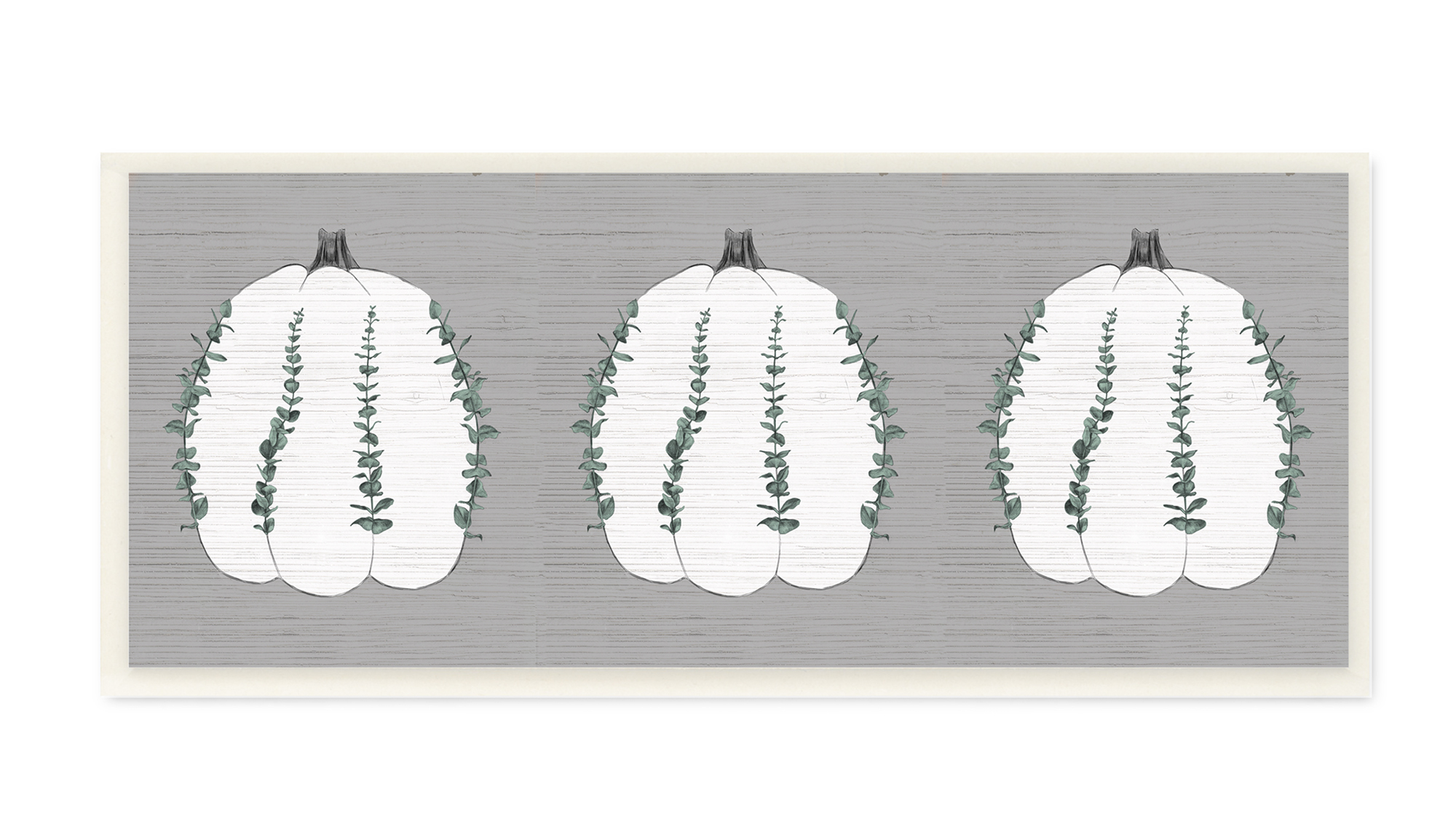 Stupell Industries Trio of Eucalyptus Pumpkins over Grey Wall Plaque, 7 x 17, Design by Daphne Polselli