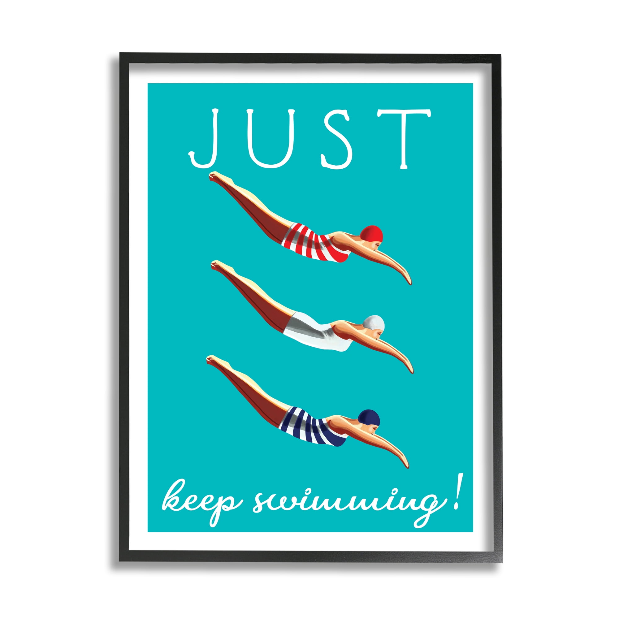 Stupell Industries Trio of Female Divers Just Keep Swimming Phrase, 16 x 20, Designed by Elizabeth Tyndall