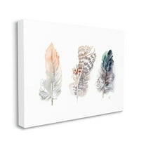 Stupell Industries Trio of Patterned Bird Feathers Animal Watercolor Animals & Insects Painting Gallery Wrapped Canvas Print Wall Art, 16 x 20