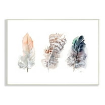 Stupell Industries Trio of Patterned Bird Feathers Animal Watercolor Animals & Insects Painting Unframed Art Print Wall Art, 10 x 15