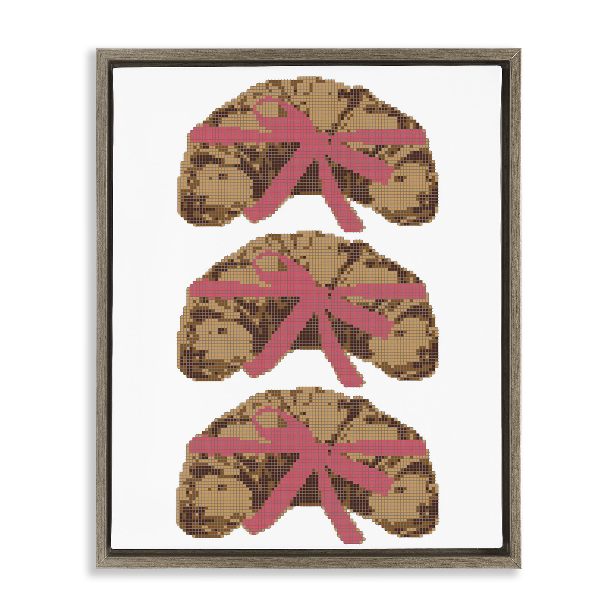 Stupell Industries Trio of Ribbon Croissants Brown Framed Floater Canvas Wall Art, design by Lil' Rue
