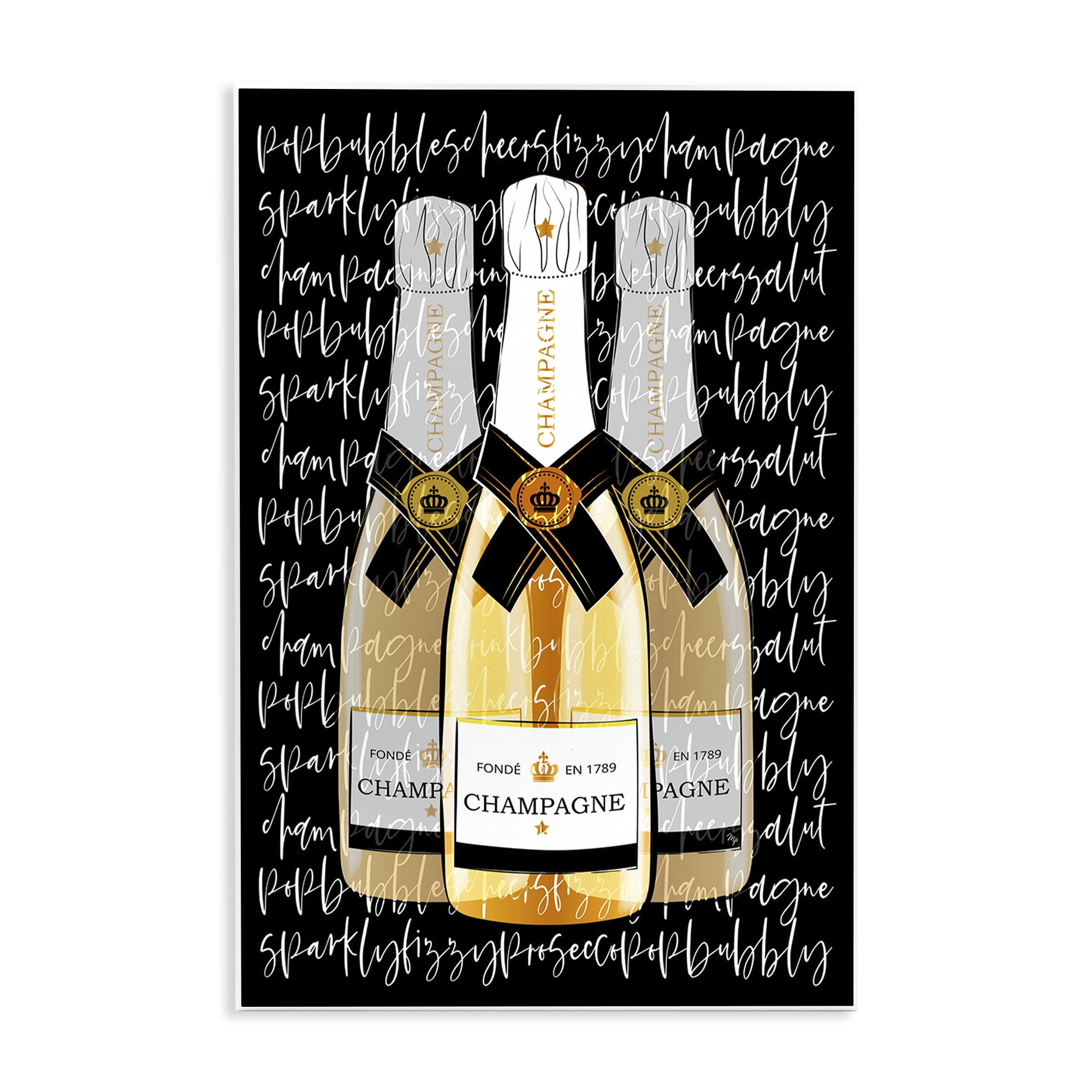 Stupell Industries Triple Champagne Bottle Love Wall Plaque Art, design by Martina Pavlova