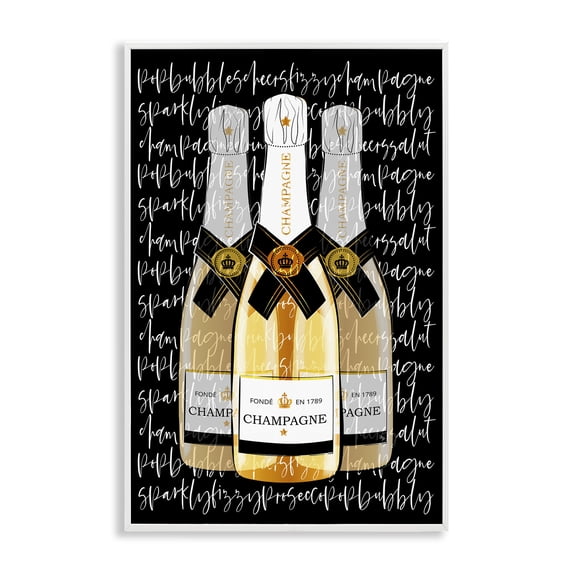 Stupell Industries Contemporary Triple Champagne Bottle Love White Framed Giclee Art, 20 x 30, by Martina Pavlova