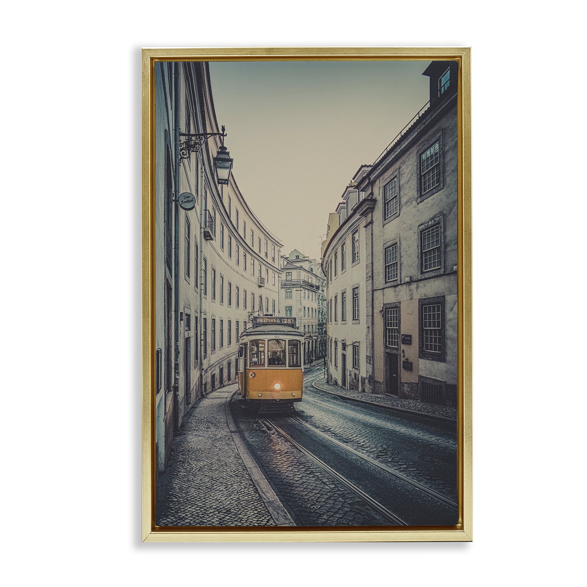 Stupell Industries Trolley Car Cityscape Town & City Photography Gold Floater Framed Art Print Wall Art, 21 x 31